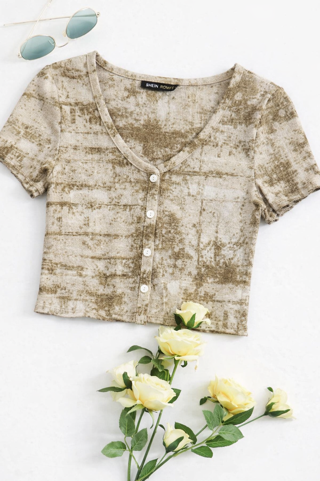 Olive Texture Button Crop Top