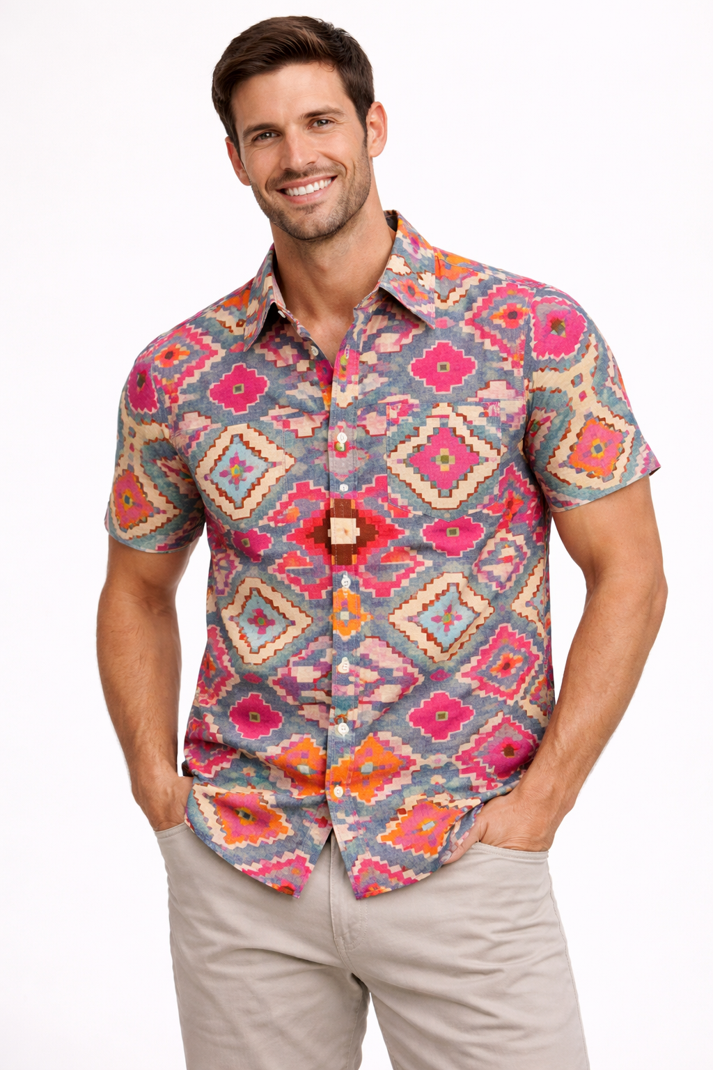 Vibrant Tribal Diamond Printed Shirt For Men's