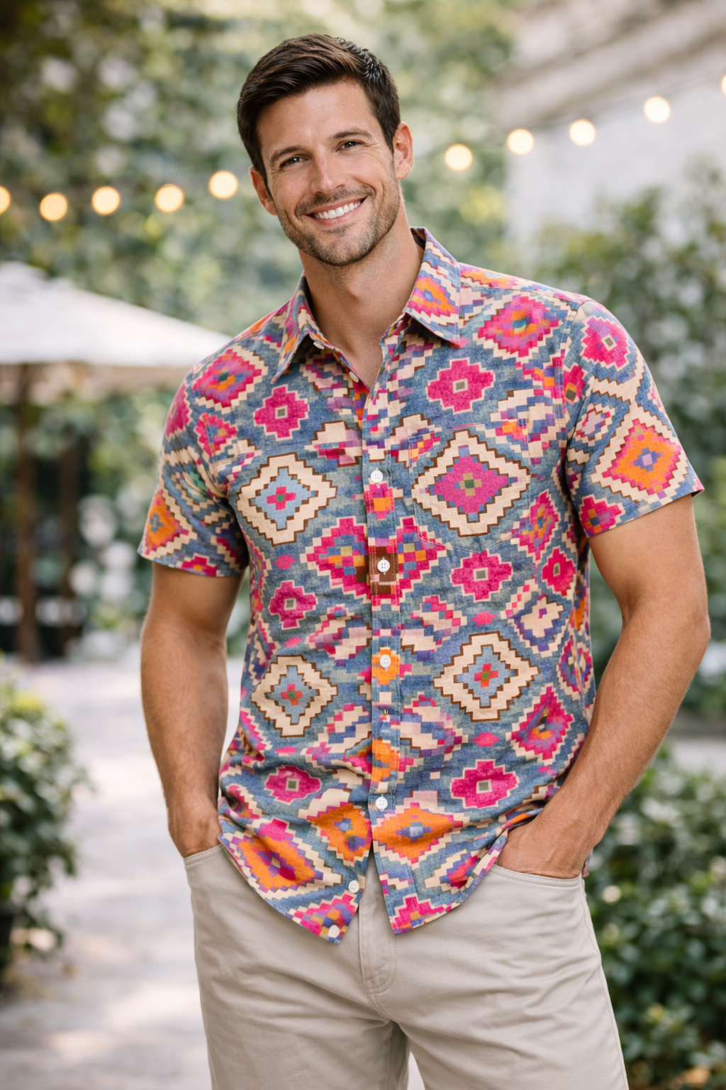 Vibrant Tribal Diamond Printed Shirt For Men's