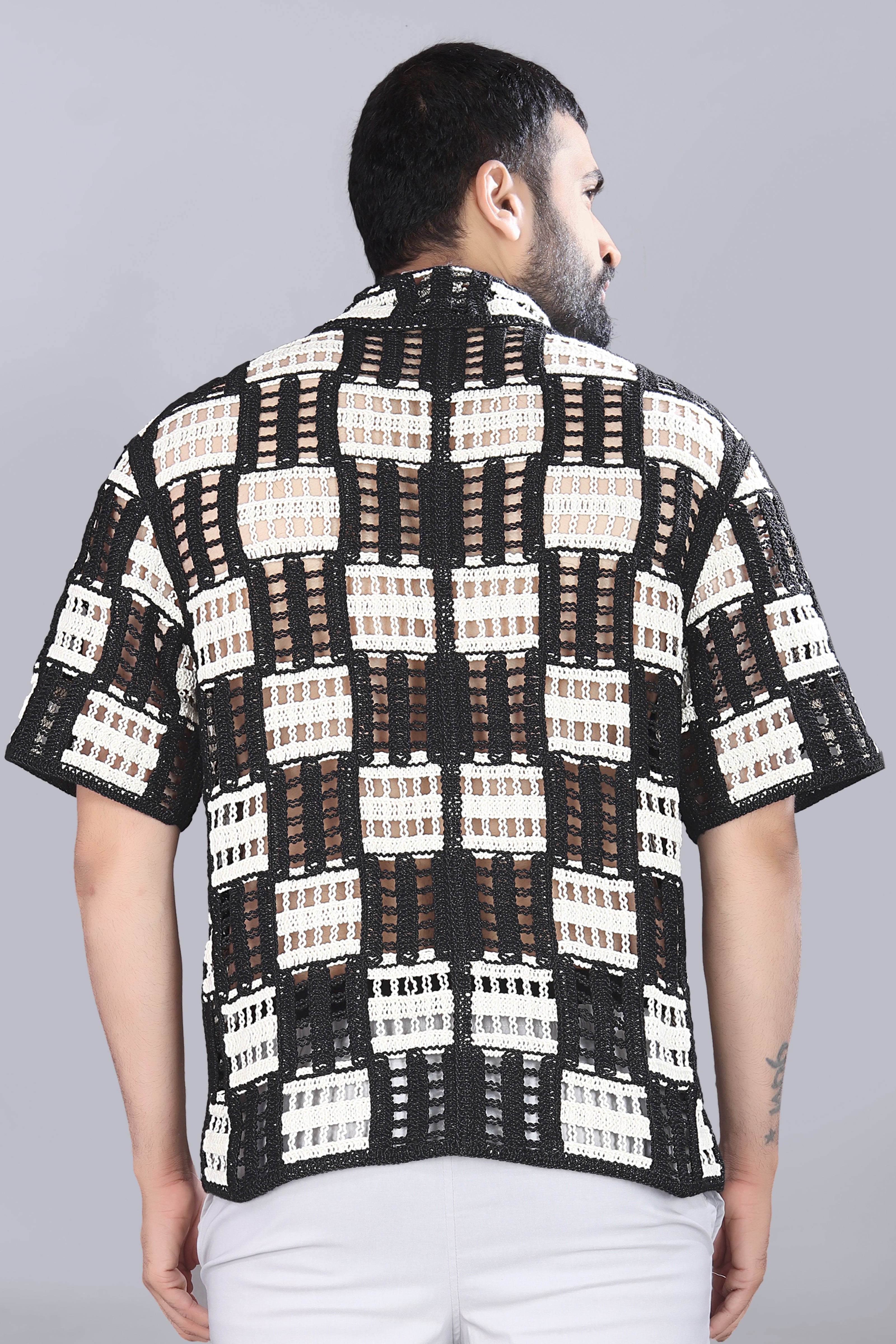 White & Black Box Crotchet Shirt