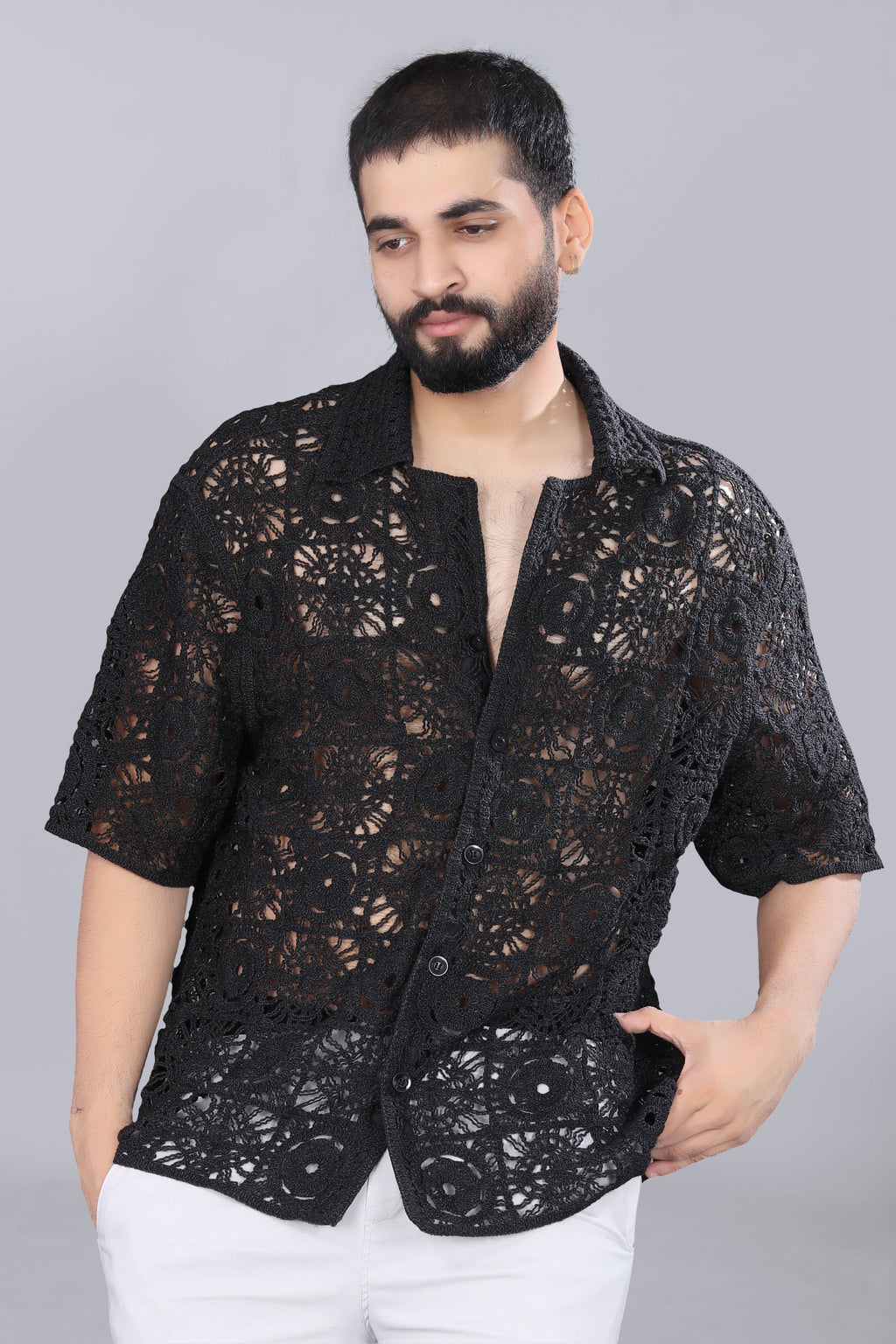 Black Designed Crotchet Shirt