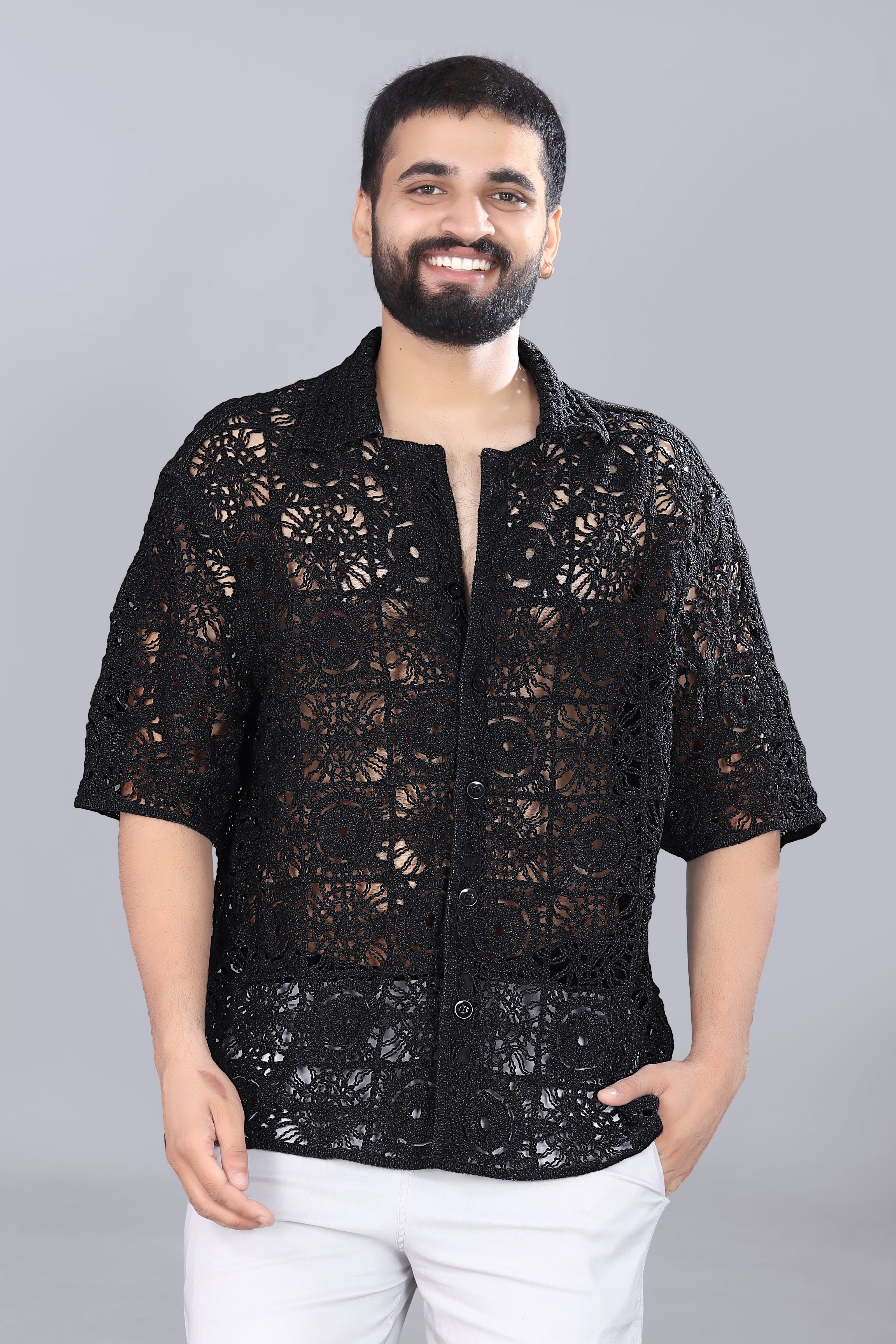 Black Designed Crotchet Shirt