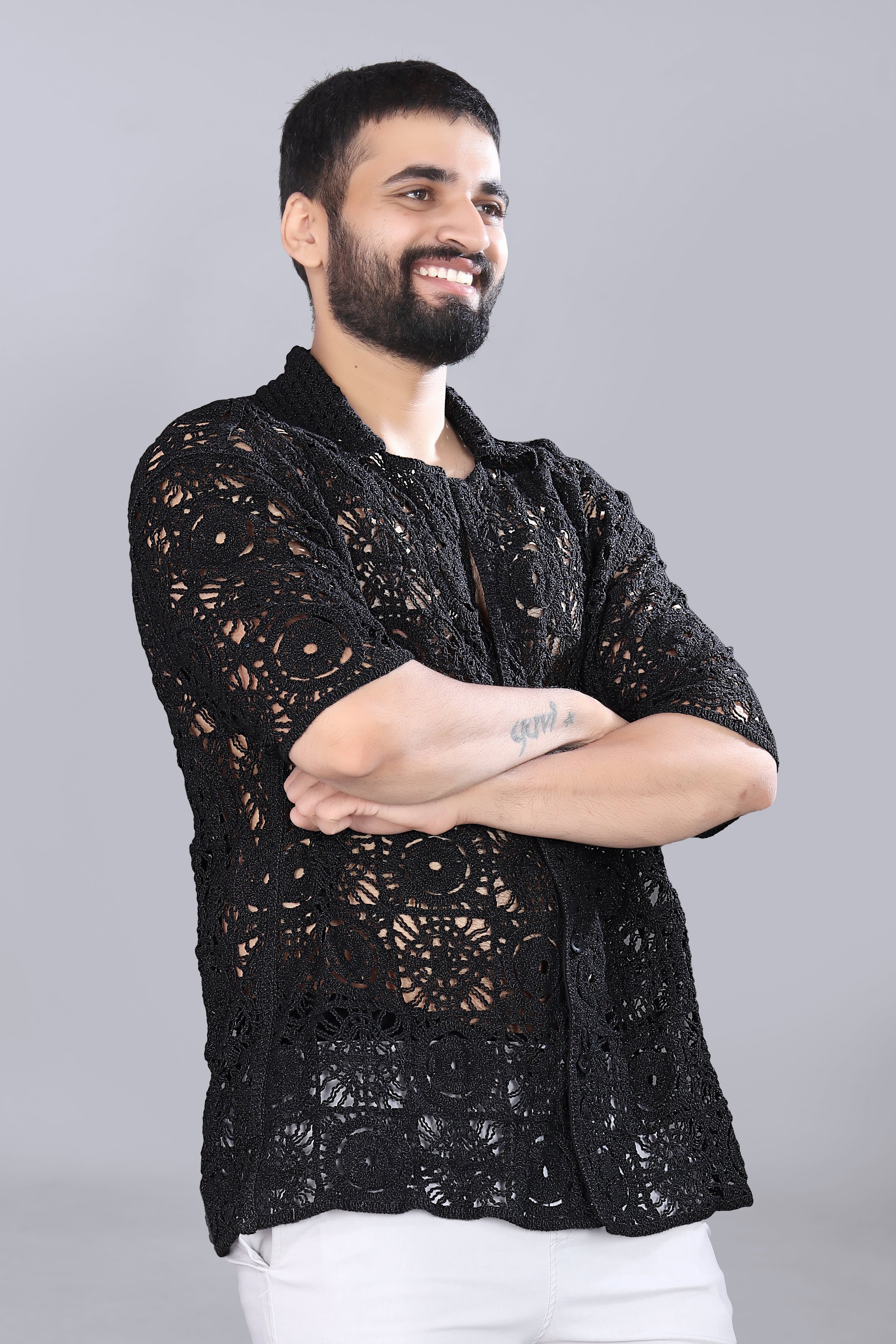 Black Designed Crotchet Shirt