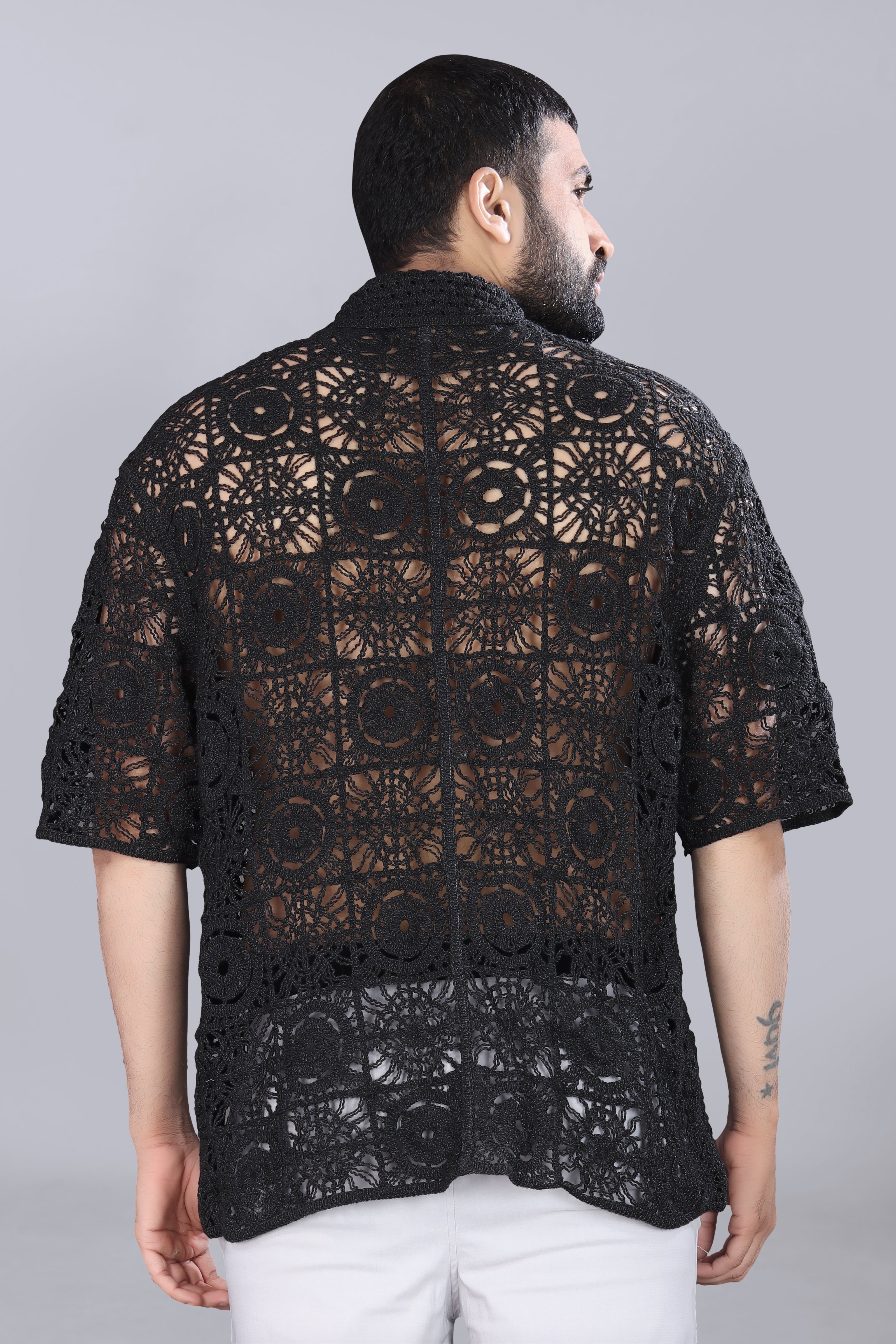 Black Designed Crotchet Shirt
