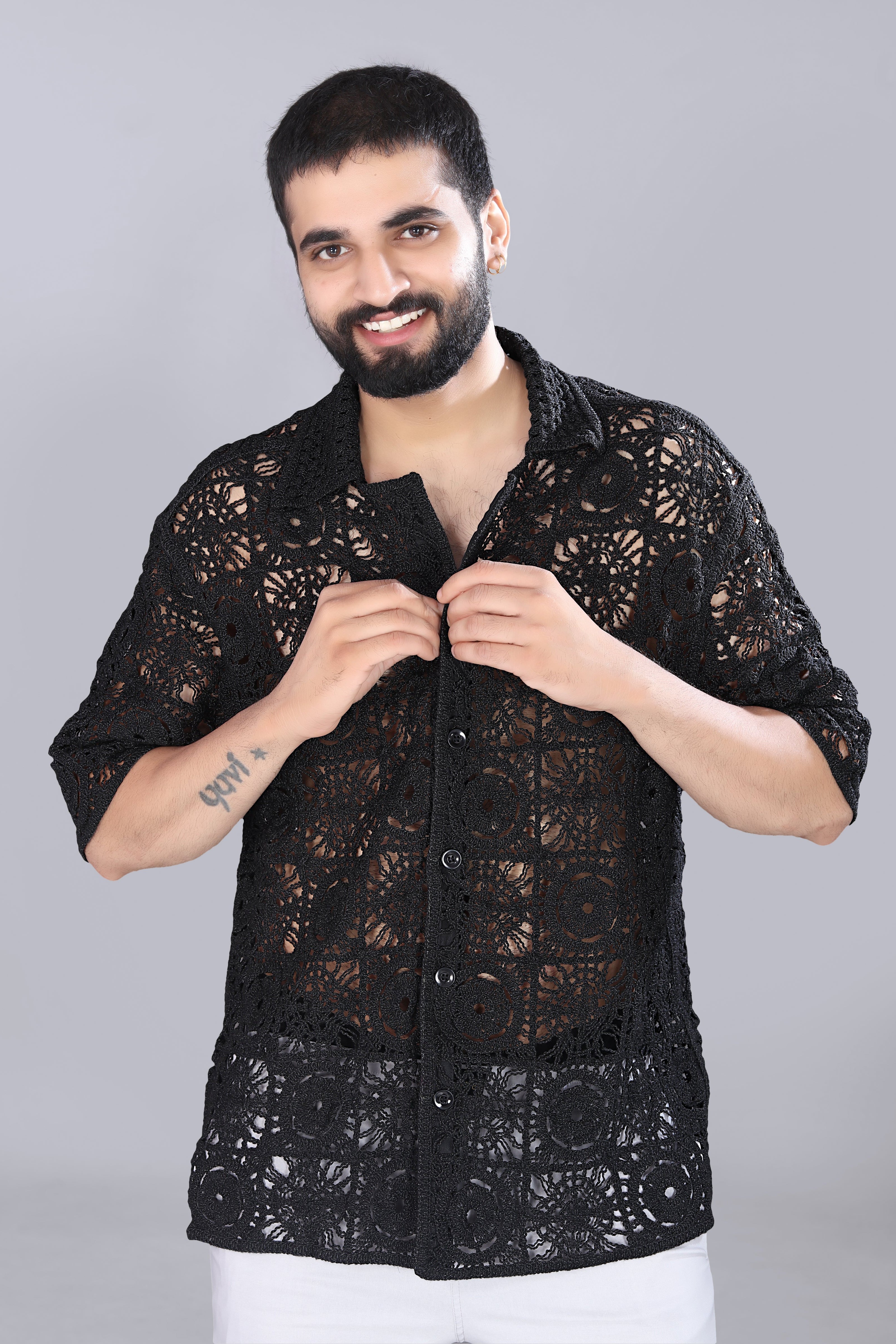 Black Designed Crotchet Shirt