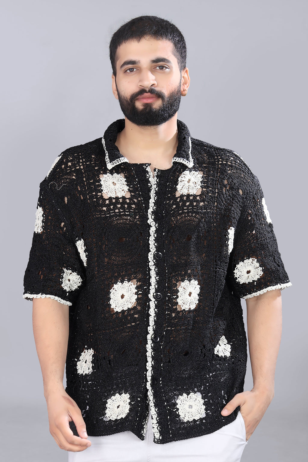 White Square Crotchet Shirt