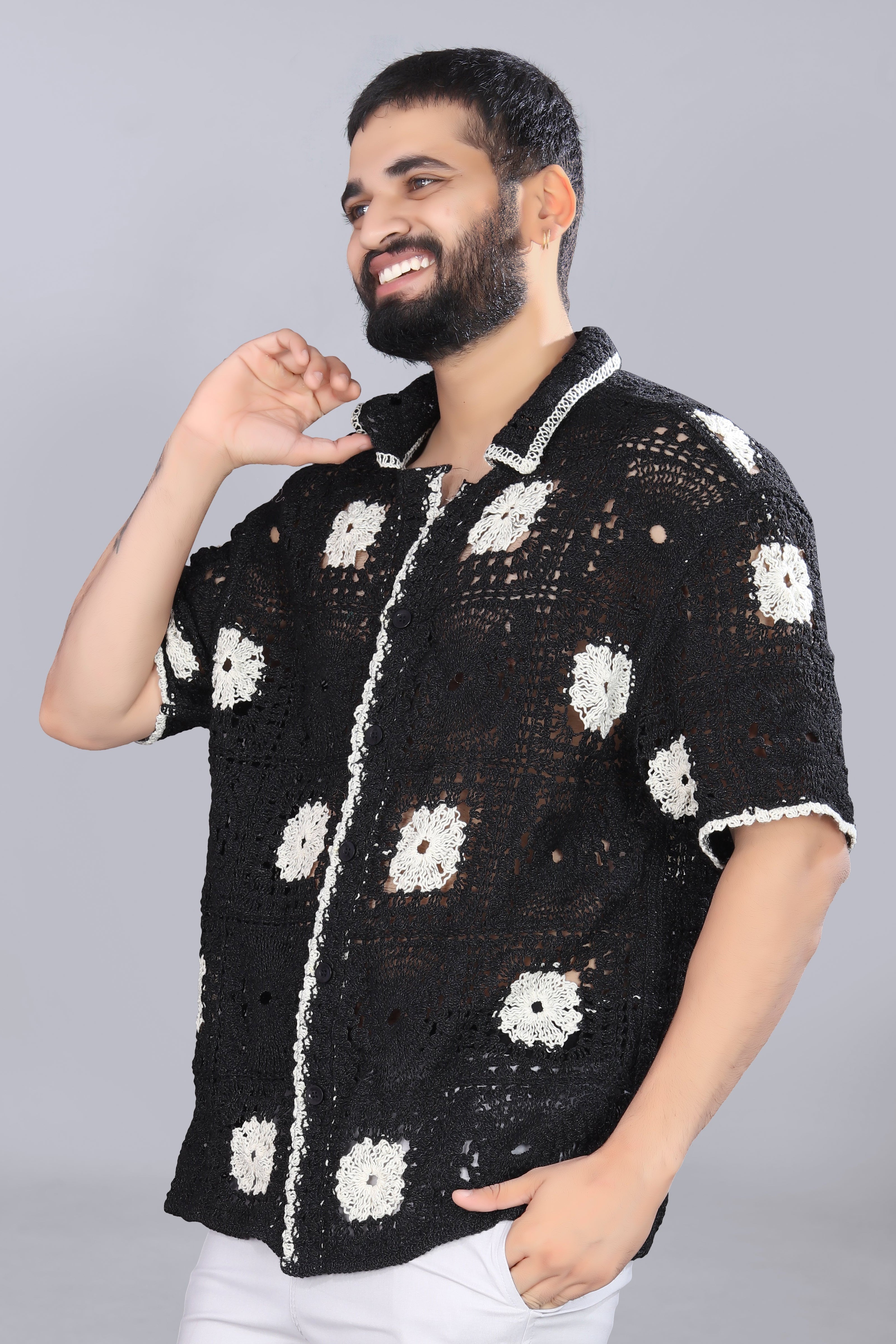 White Square Crotchet Shirt