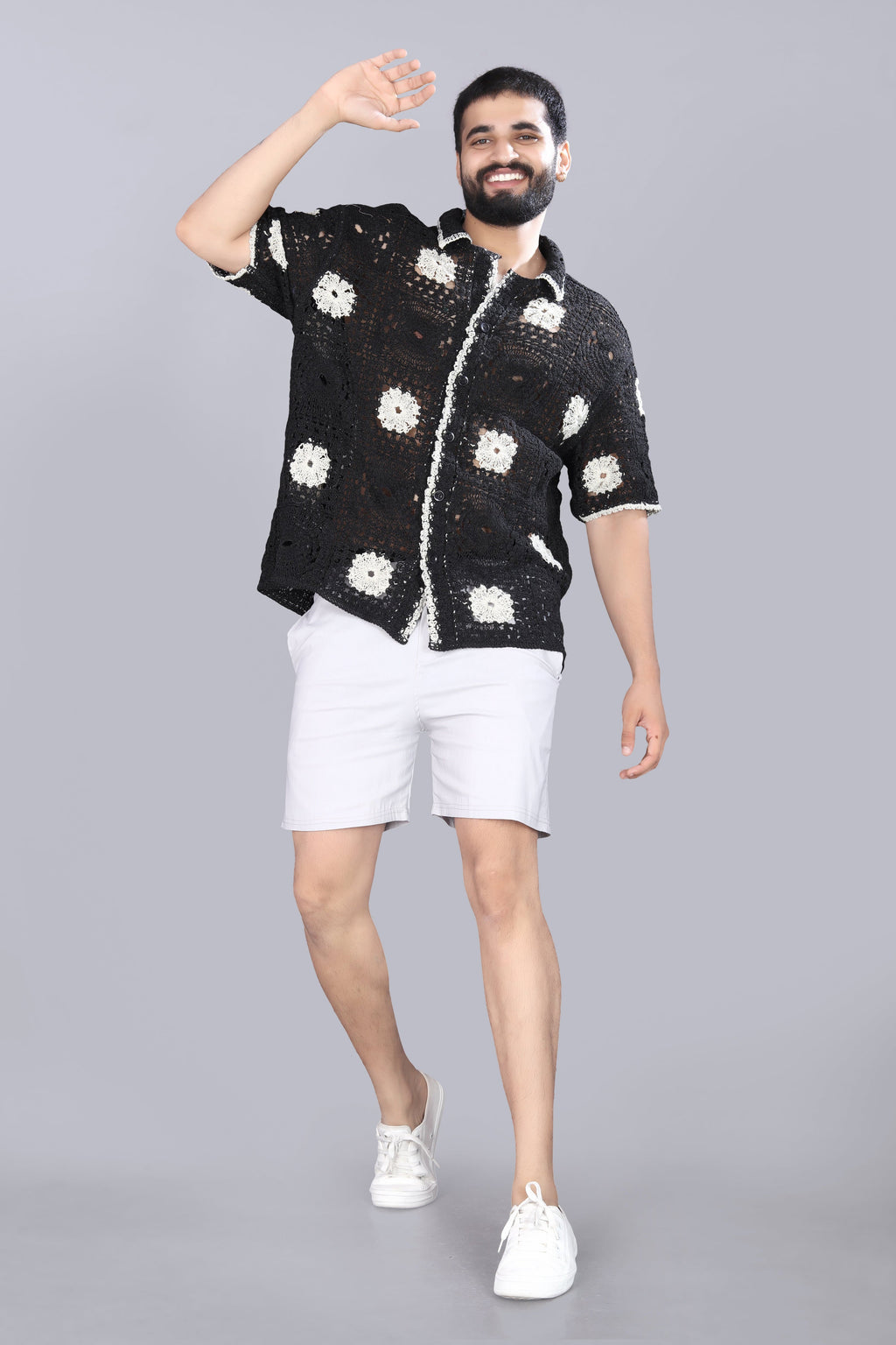 White Square Crotchet Shirt