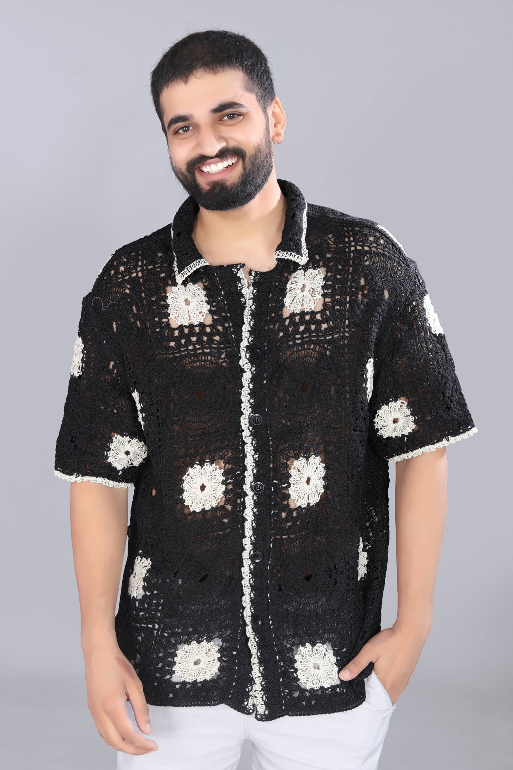 White Square Crotchet Shirt