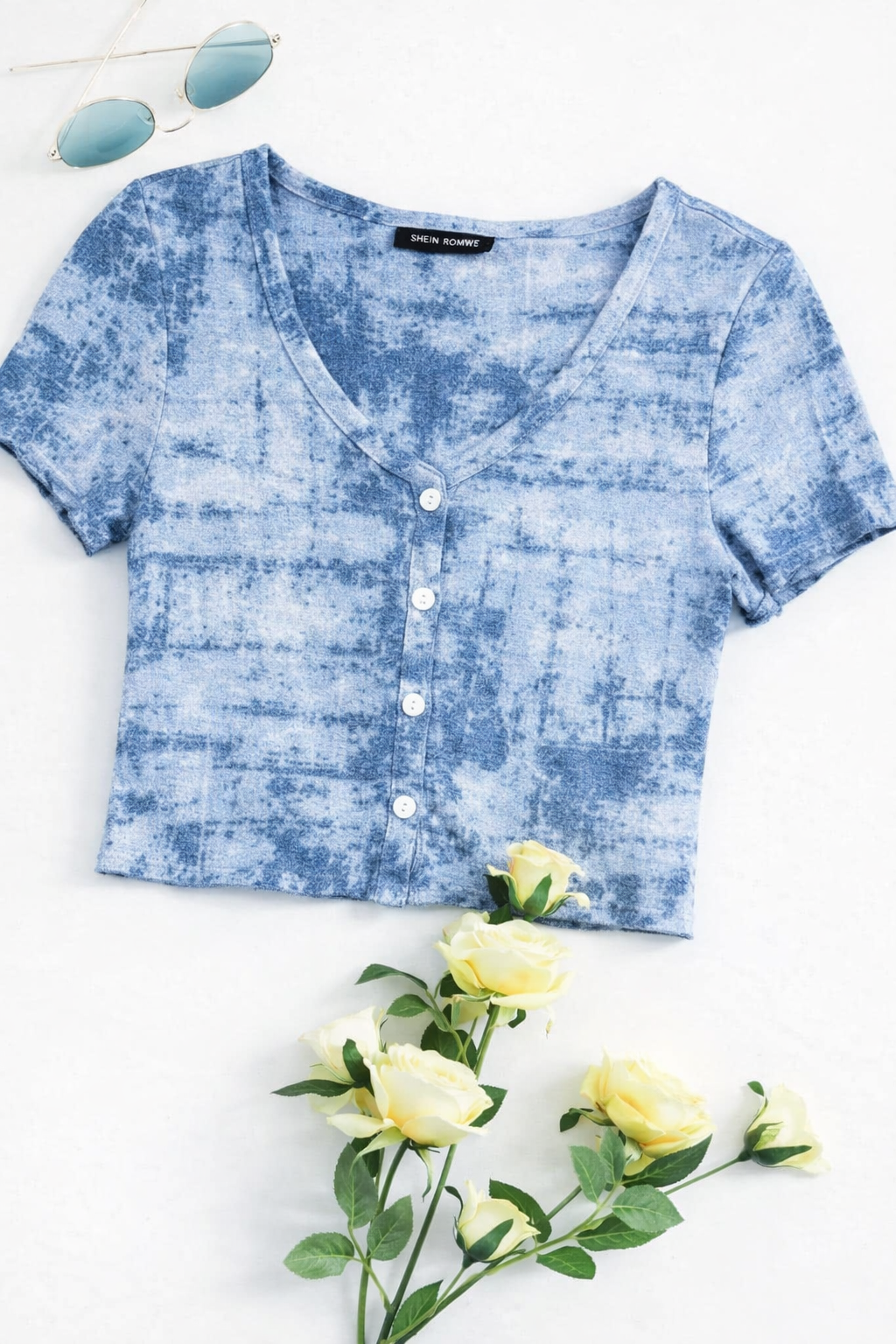 Sky Blue Texture Button Crop Top