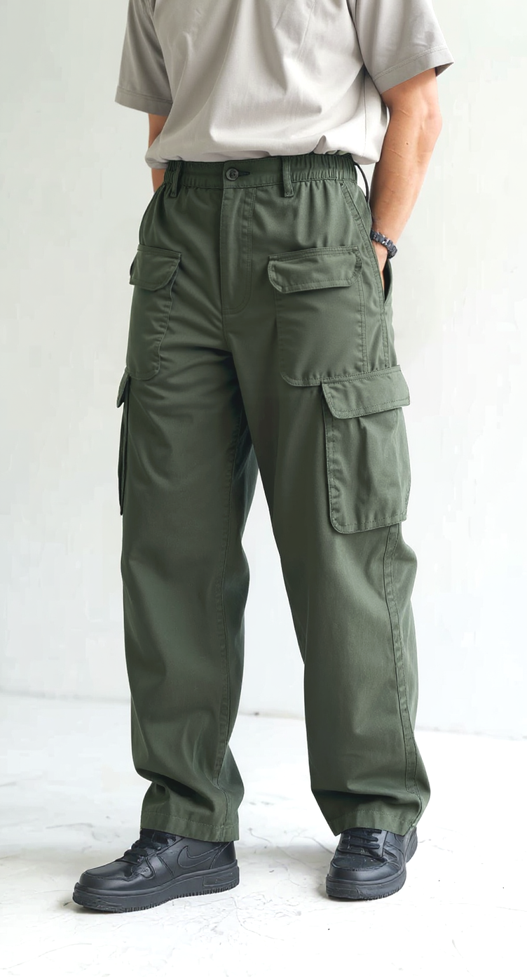Men’s Olive Green Cargo Pants | Regular Fit Utility Trousers | Stylish Casual & Outdoor Wear Bottoms
