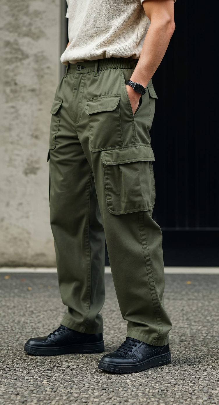 Men’s Olive Green Cargo Pants | Regular Fit Utility Trousers | Stylish Casual & Outdoor Wear Bottoms