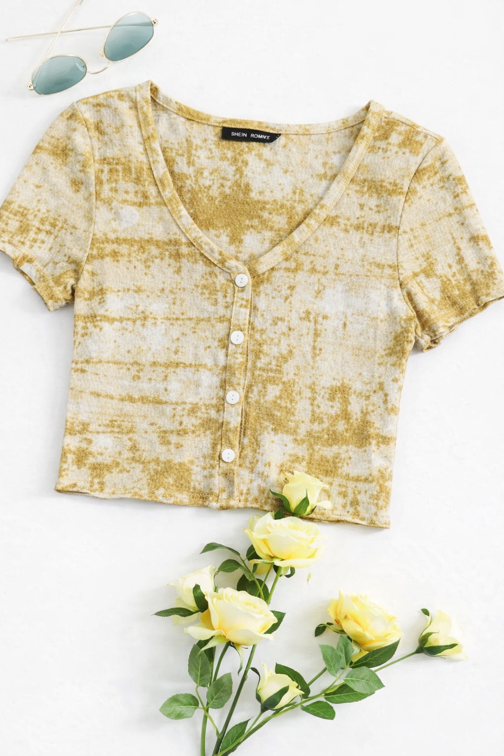 Mustard Texture Button Crop Top