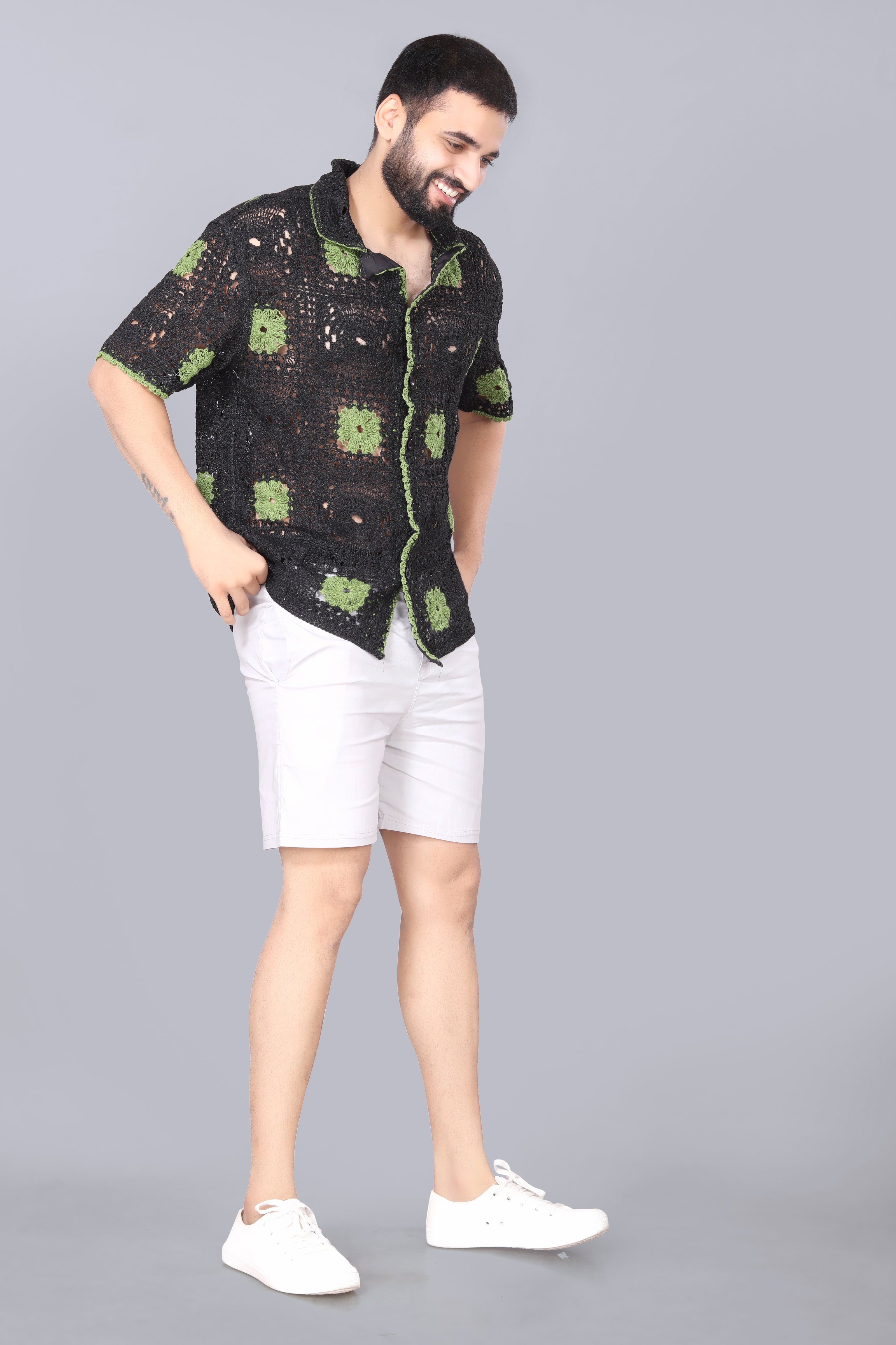 Green Square Crotchet Shirt