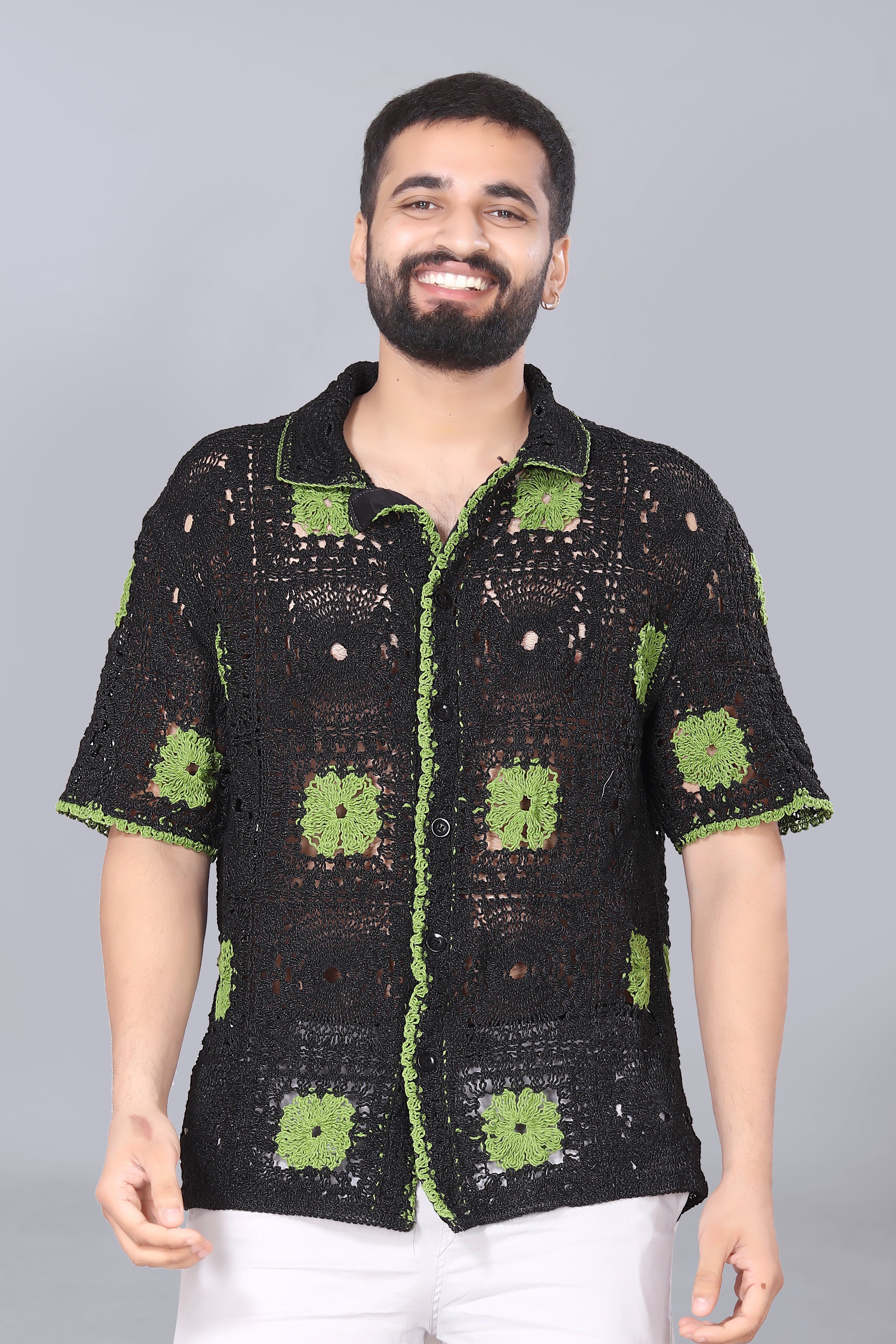 Green Square Crotchet Shirt