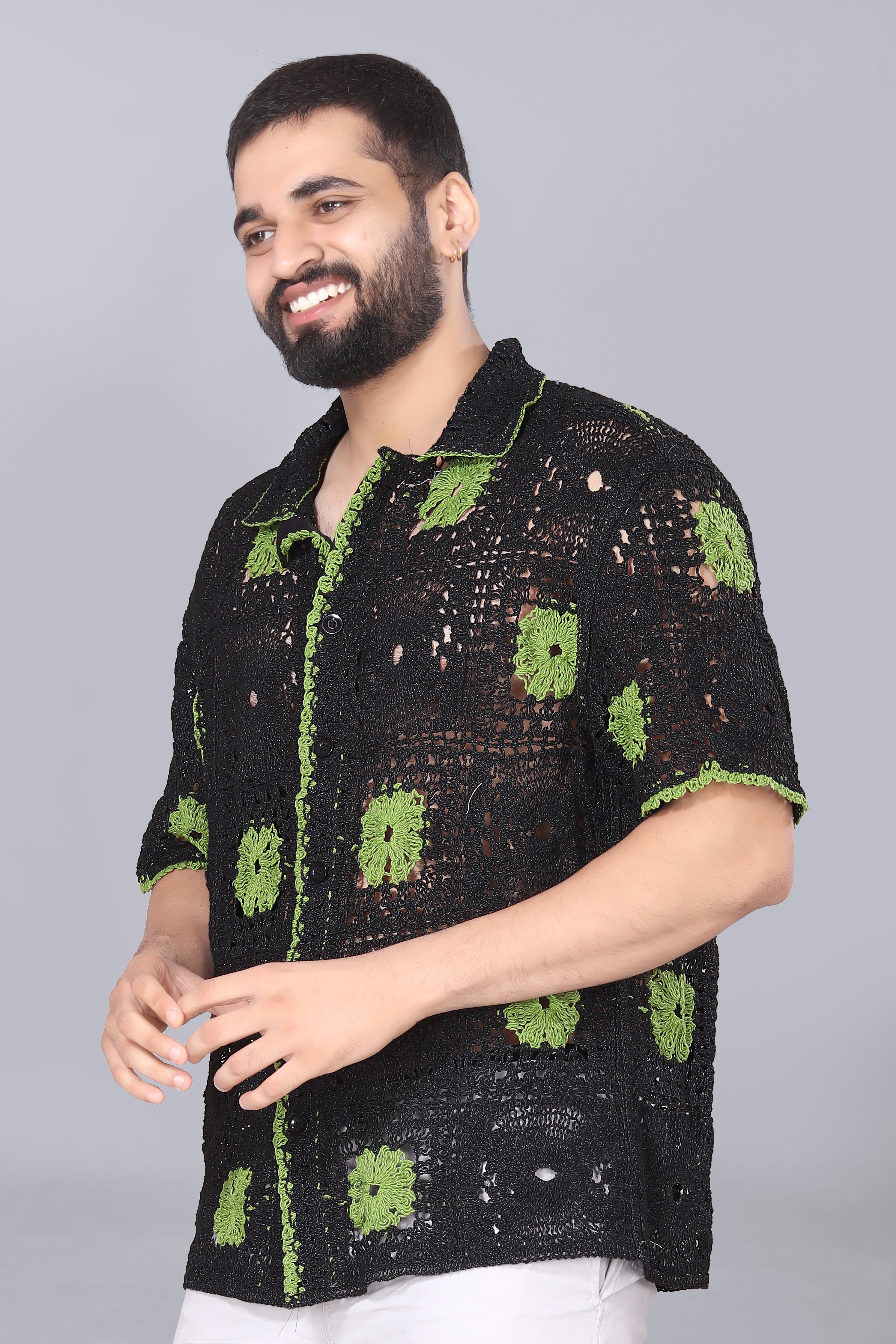 Green Square Crotchet Shirt