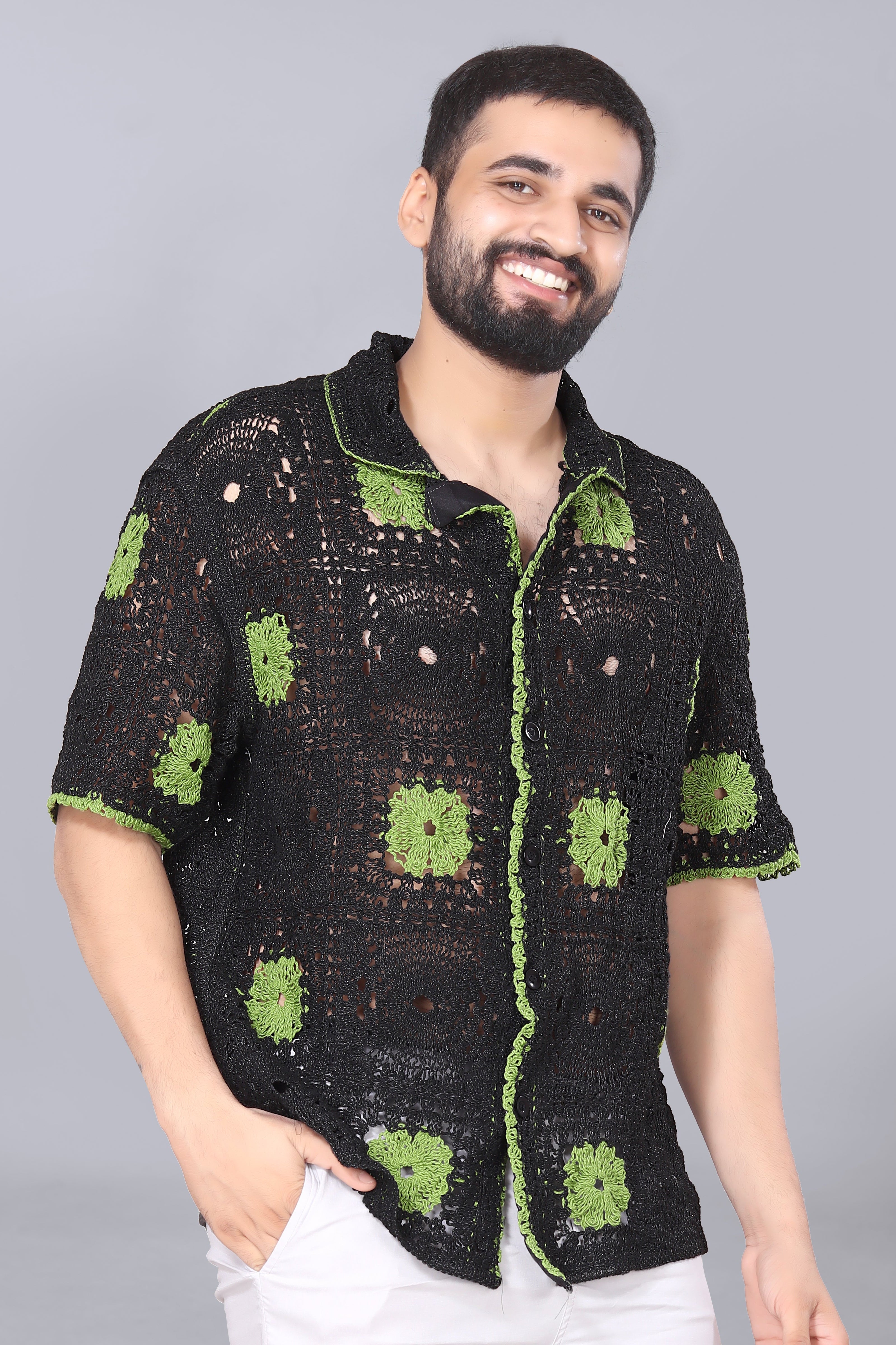 Green Square Crotchet Shirt