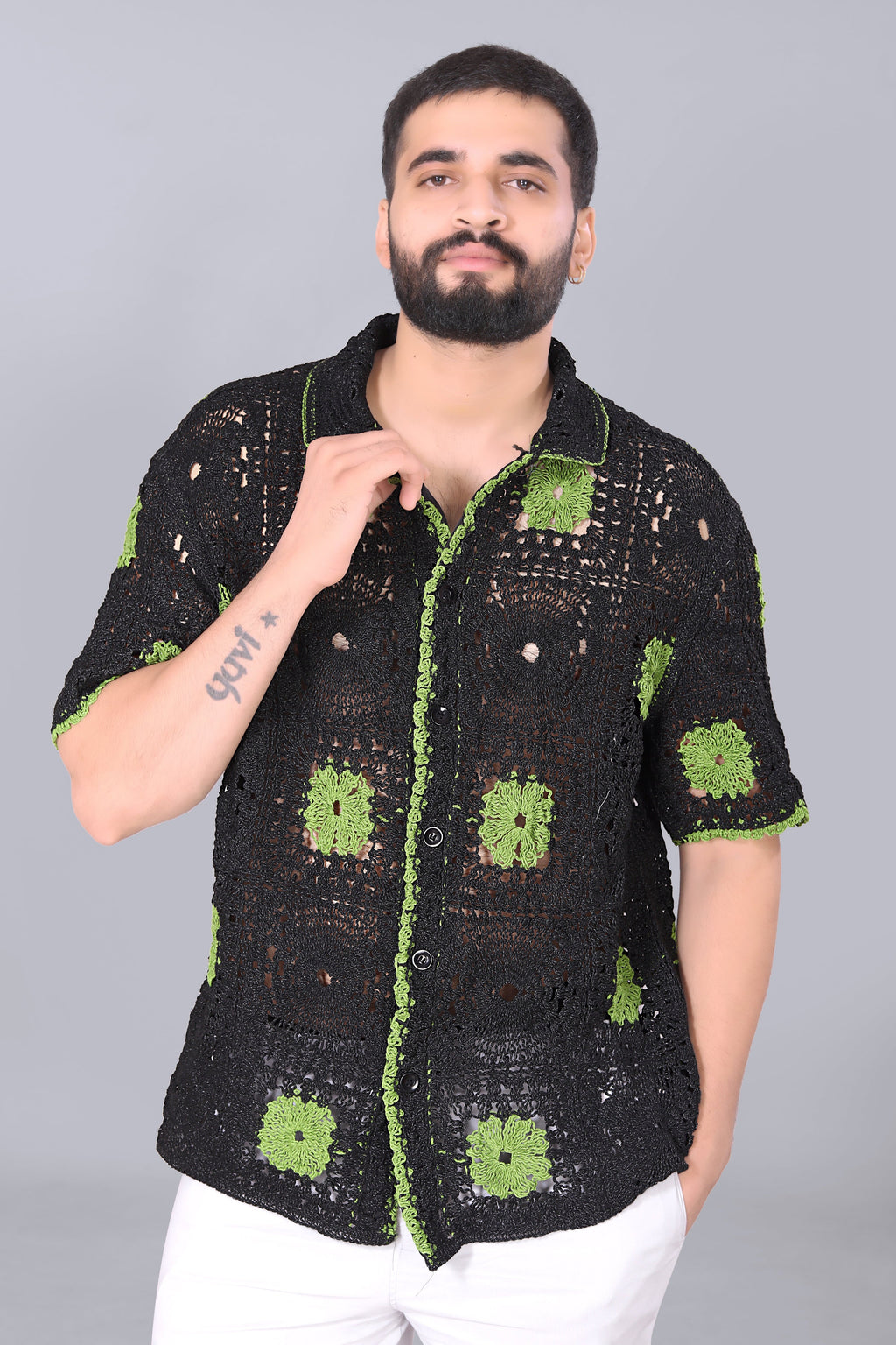 Green Square Crotchet Shirt