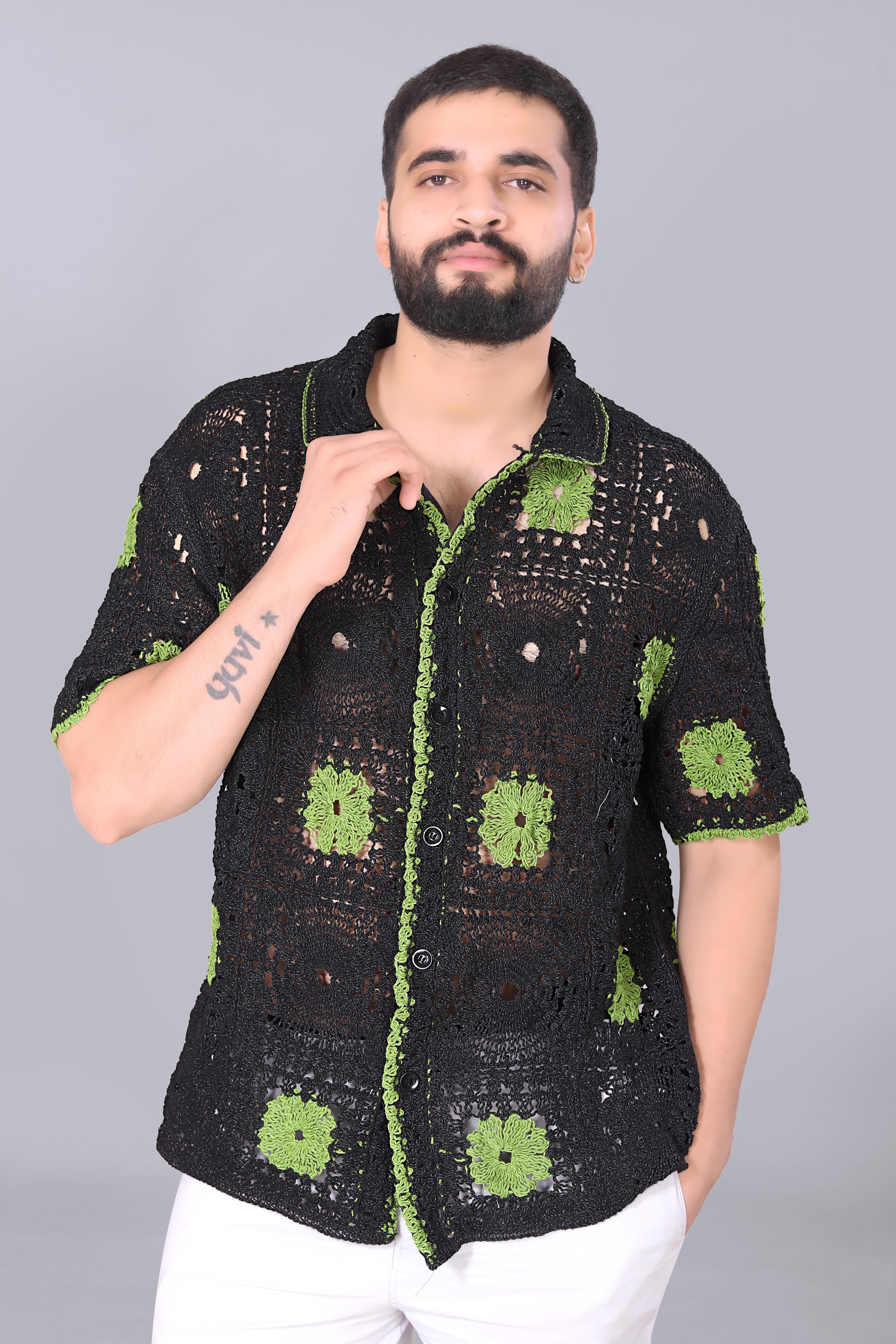 Green Square Crotchet Shirt