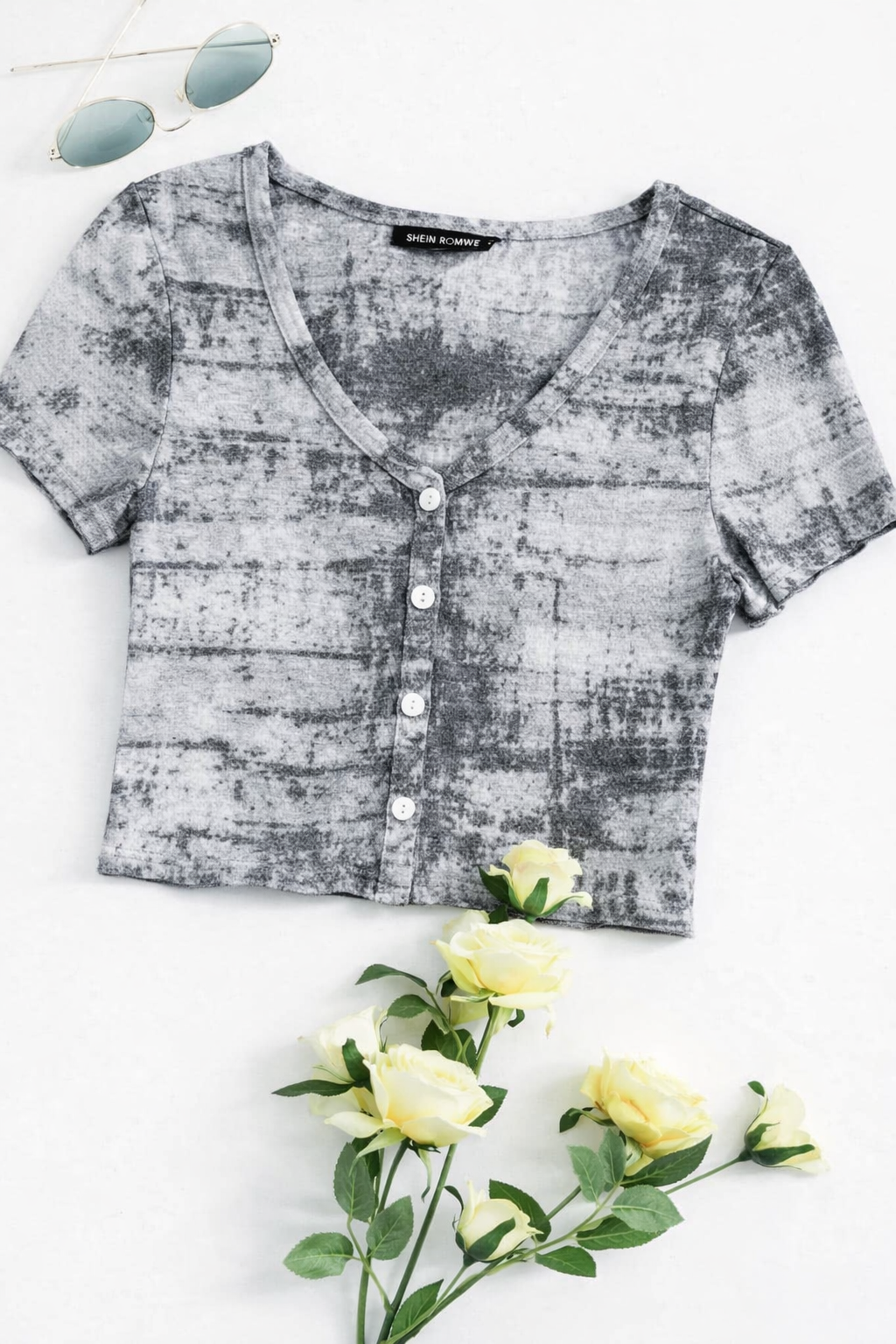 Charcoal Texture Button Crop Top