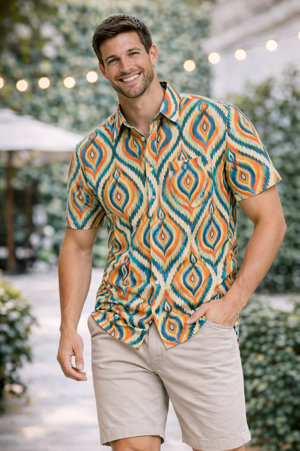 Ikat Diamond Fusion Printed Shirt For Men's
