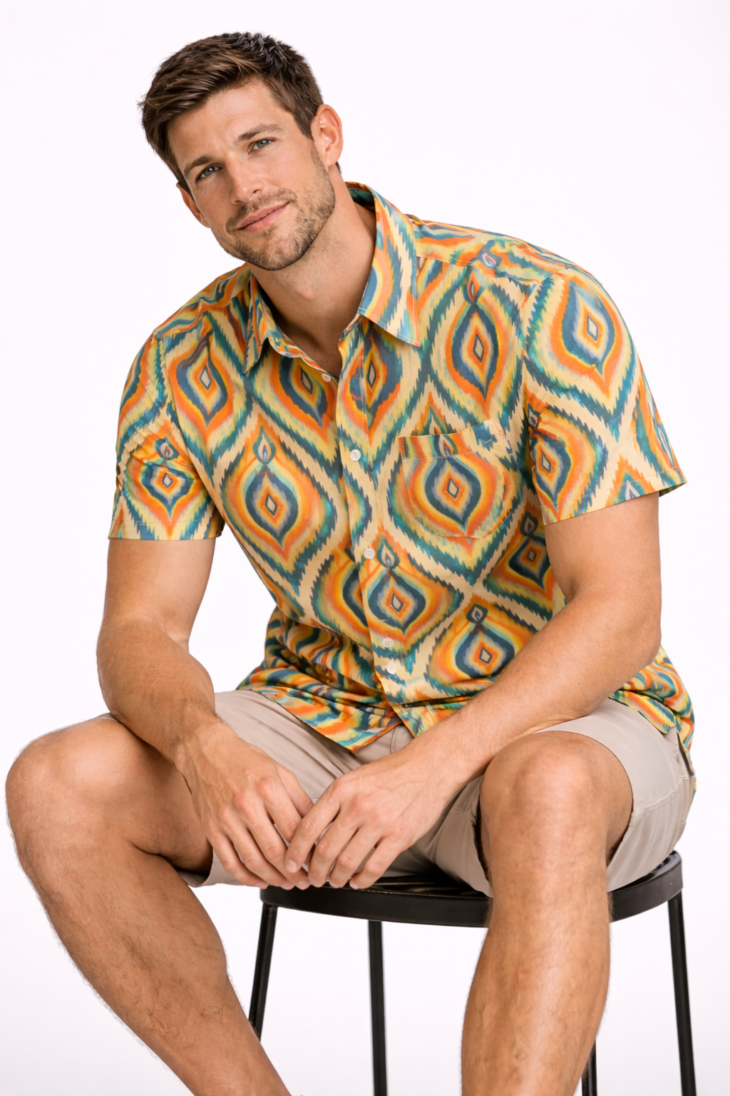 Ikat Diamond Fusion Printed Shirt For Men's