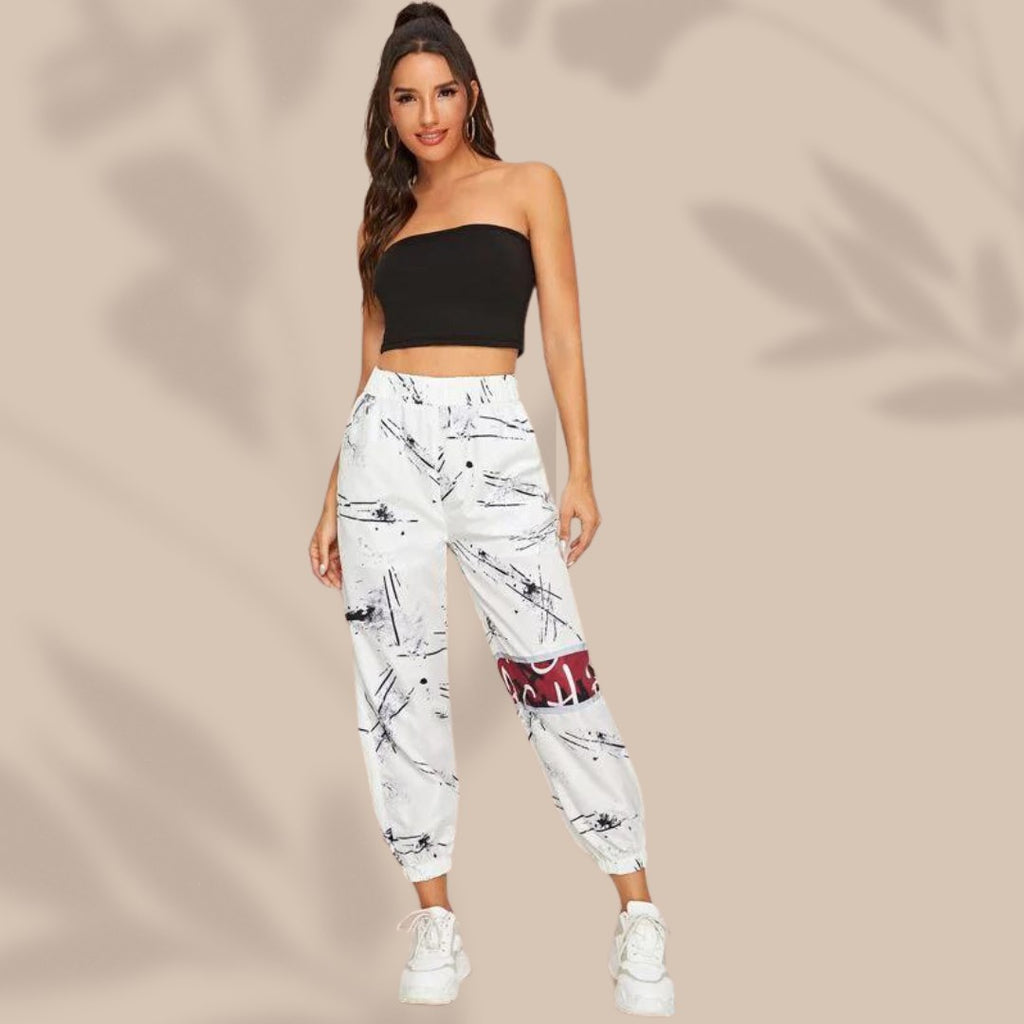 Women’s Stylish Printed Jogger Pants | Elastic Waist Casual Trousers | Trendy Streetwear Bottoms for Daily & Party Wear