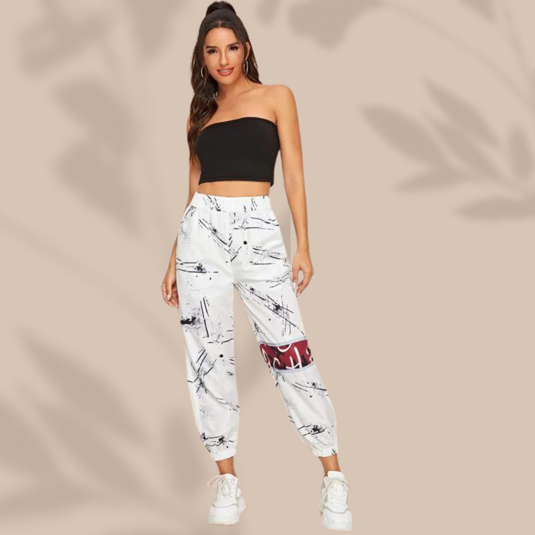 Women’s Stylish Printed Jogger Pants | Elastic Waist Casual Trousers | Trendy Streetwear Bottoms for Daily & Party Wear