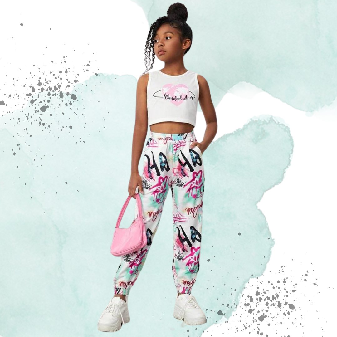 Women’s Trendy Multicolor Graffiti Printed Jogger Pants | High Waist Casual Street Style Trousers | Stylish Daily & Travel Wear