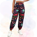 Women’s Neon Love Graffiti Printed Jogger Pants | High Waist Street Style Trousers | Trendy Casual & Party Wear Bottoms