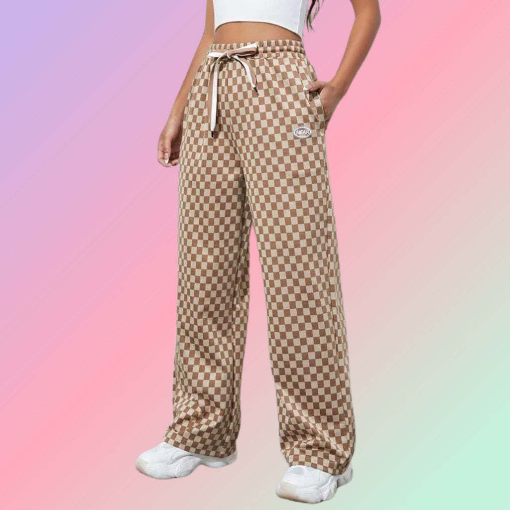 Women’s Classic Checkered Wide Leg Pants | High Waist Casual Trousers | Trendy Street Style & Lounge Wear Bottoms