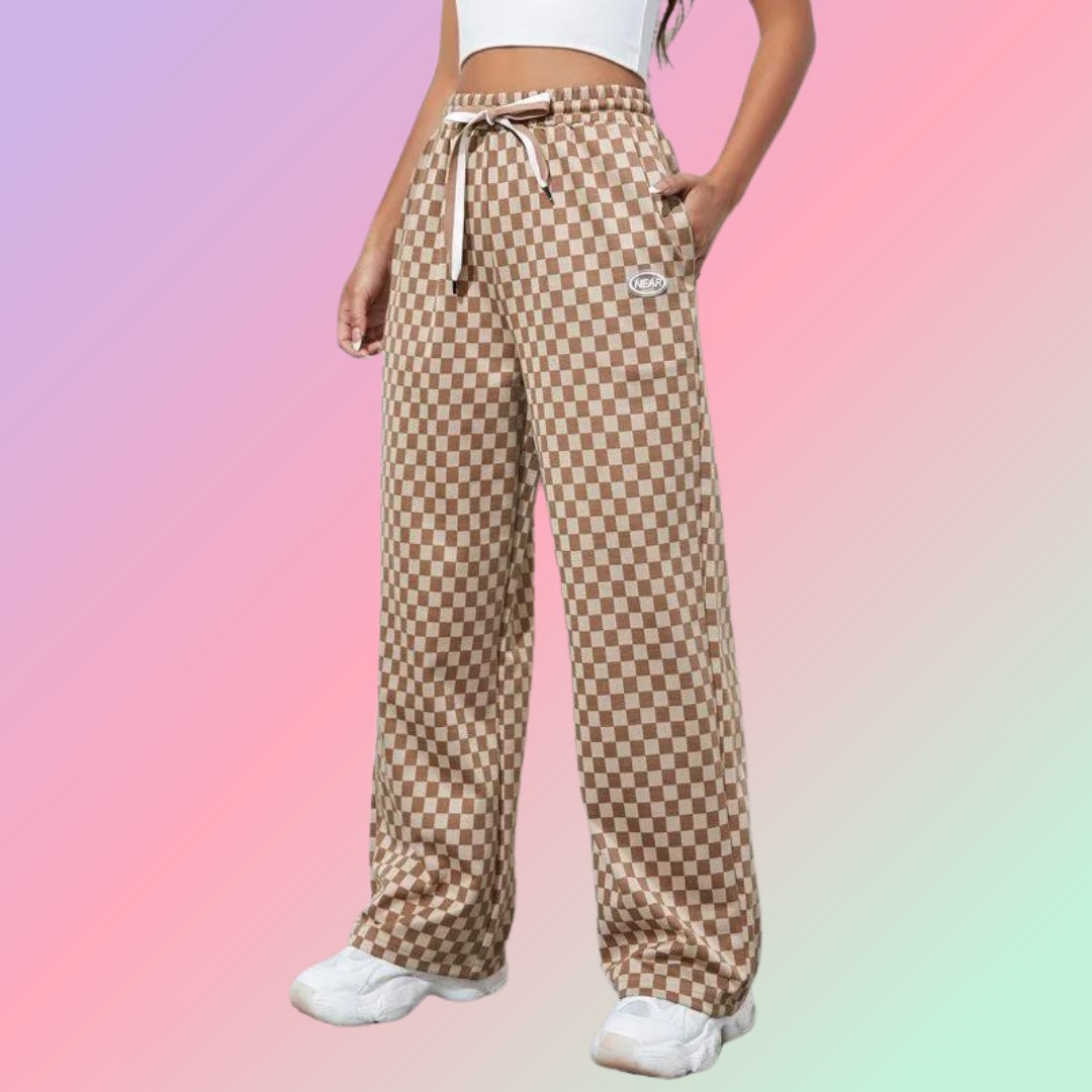 Women’s Classic Checkered Wide Leg Pants | High Waist Casual Trousers | Trendy Street Style & Lounge Wear Bottoms