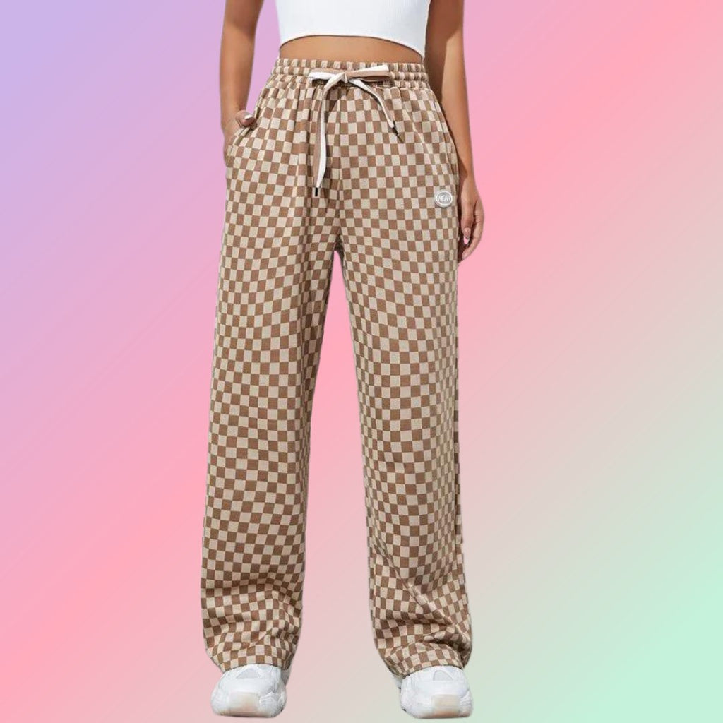 Women’s Classic Checkered Wide Leg Pants | High Waist Casual Trousers | Trendy Street Style & Lounge Wear Bottoms
