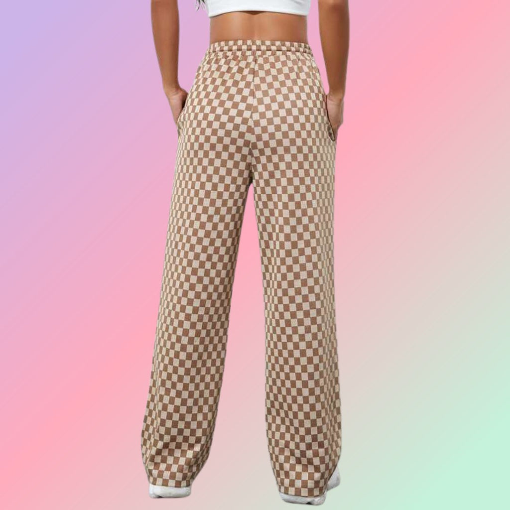 Women’s Classic Checkered Wide Leg Pants | High Waist Casual Trousers | Trendy Street Style & Lounge Wear Bottoms