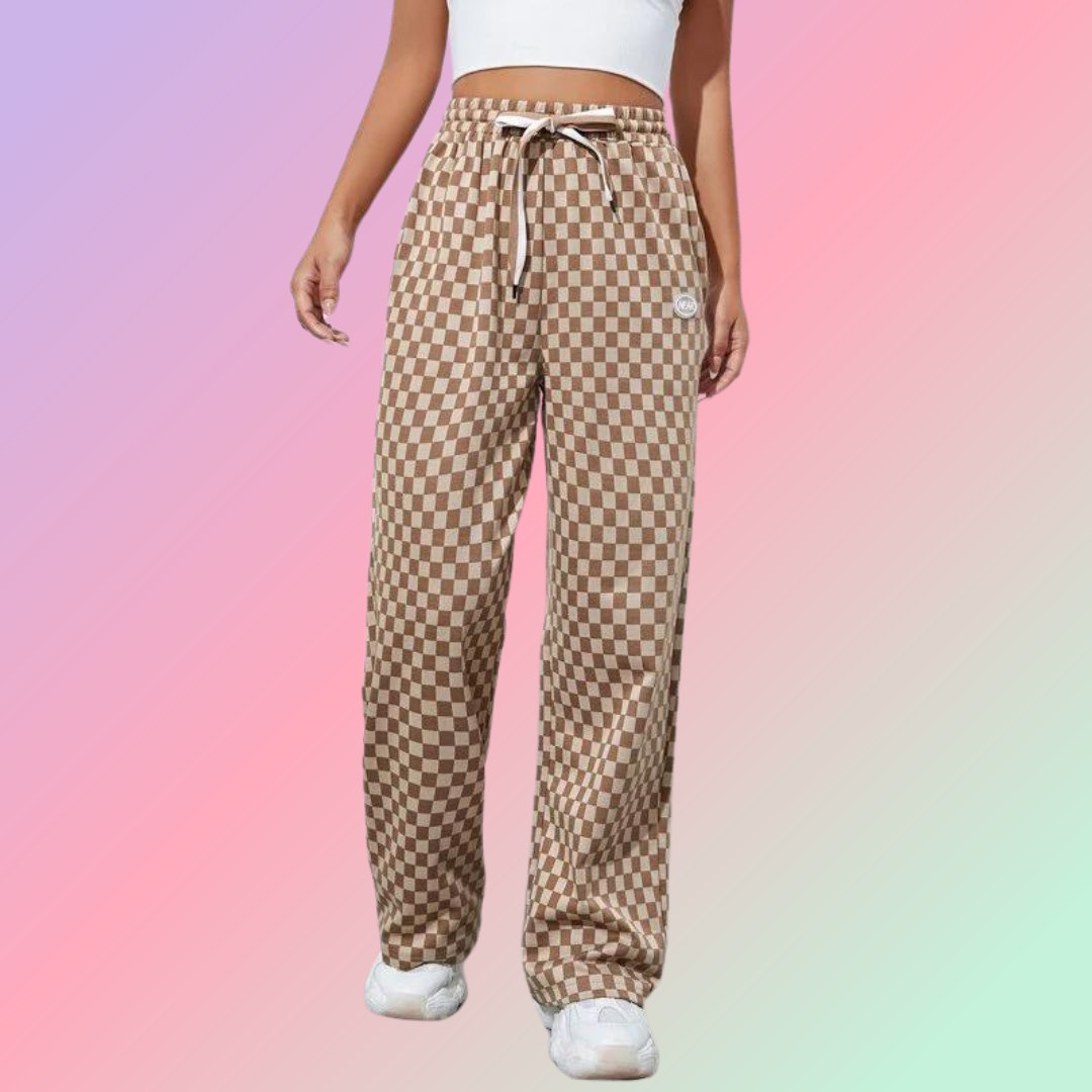 Women’s Classic Checkered Wide Leg Pants | High Waist Casual Trousers | Trendy Street Style & Lounge Wear Bottoms
