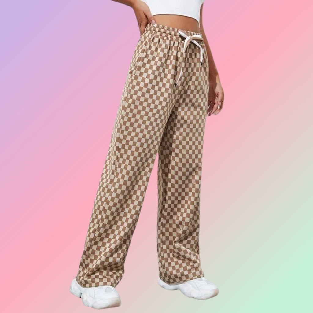 Women’s Classic Checkered Wide Leg Pants | High Waist Casual Trousers | Trendy Street Style & Lounge Wear Bottoms