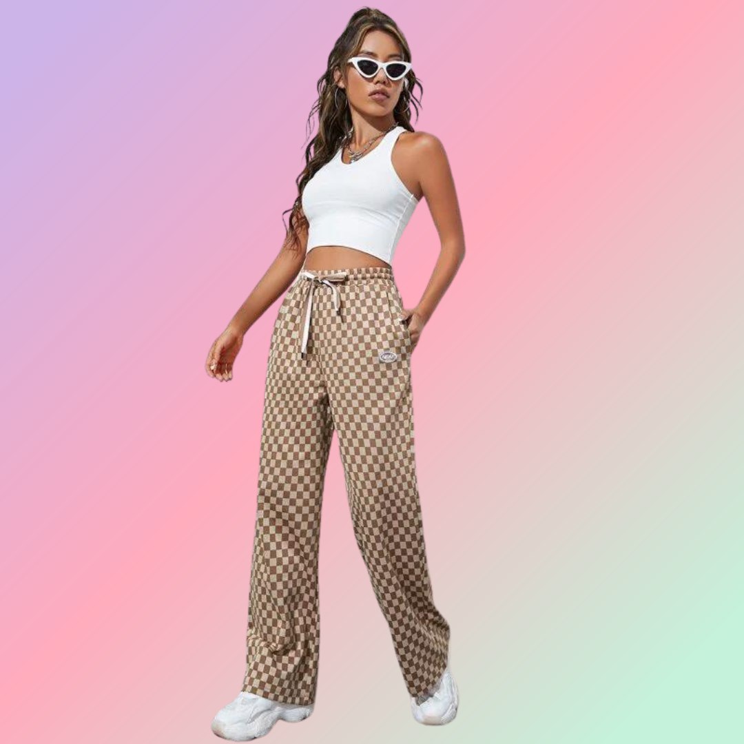 Women’s Classic Checkered Wide Leg Pants | High Waist Casual Trousers | Trendy Street Style & Lounge Wear Bottoms