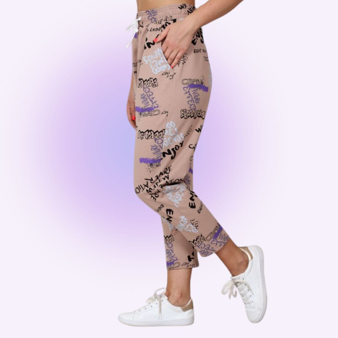 Women’s Trendy All-Over Print Jogger Pants | High Waist Casual Trousers | Stylish Streetwear & Lounge Wear Bottoms