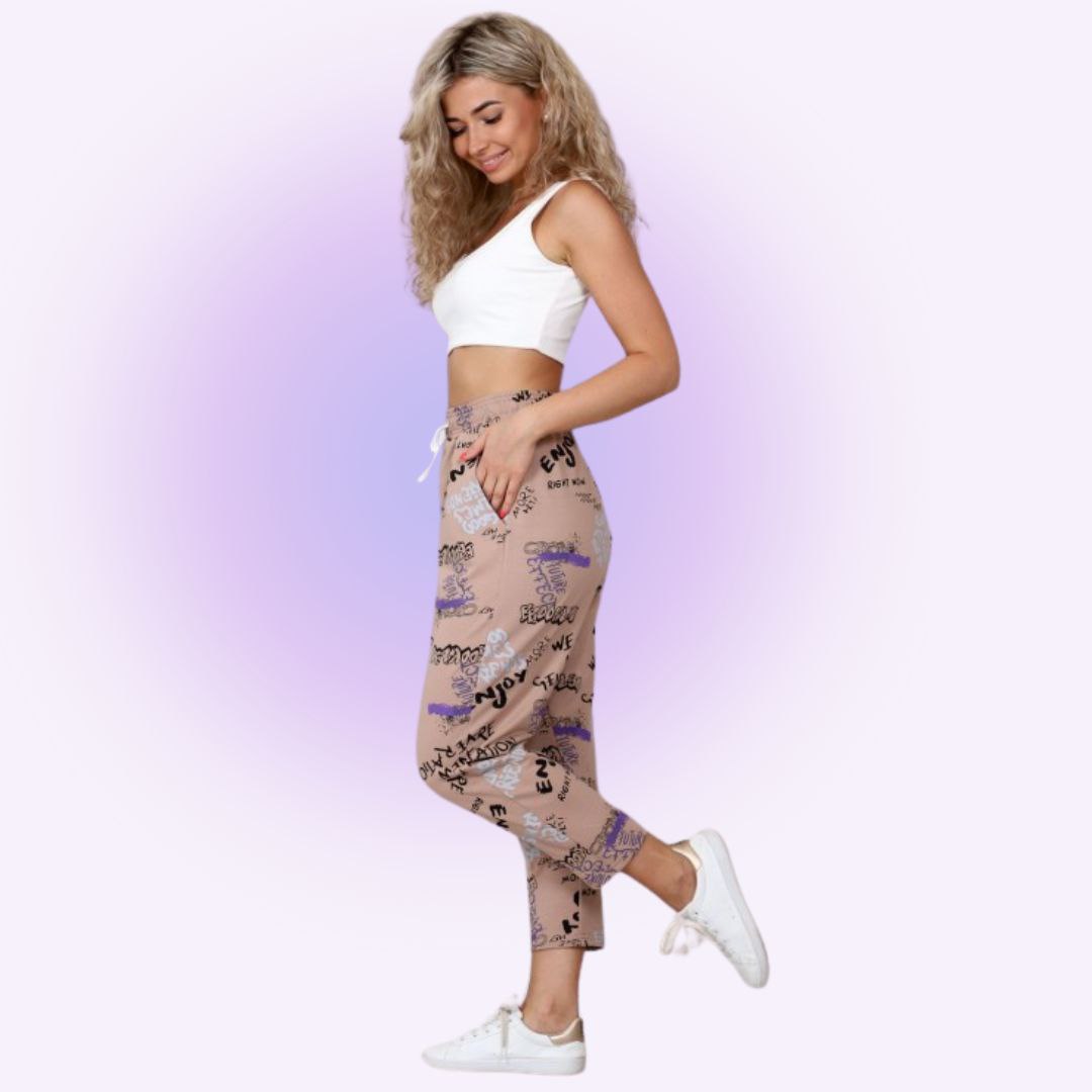 Women’s Trendy All-Over Print Jogger Pants | High Waist Casual Trousers | Stylish Streetwear & Lounge Wear Bottoms