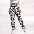 Women’s Black & White Cow Print Jogger Pants | High Waist Casual Trousers | Trendy Street Style & Lounge Wear Bottoms