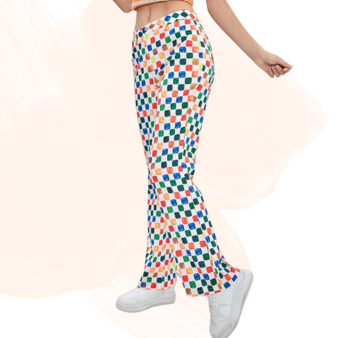 Women’s Multicolor Geometric Printed Straight Fit Pants | High Waist Casual Trousers | Trendy Daily & Travel Wear Bottoms