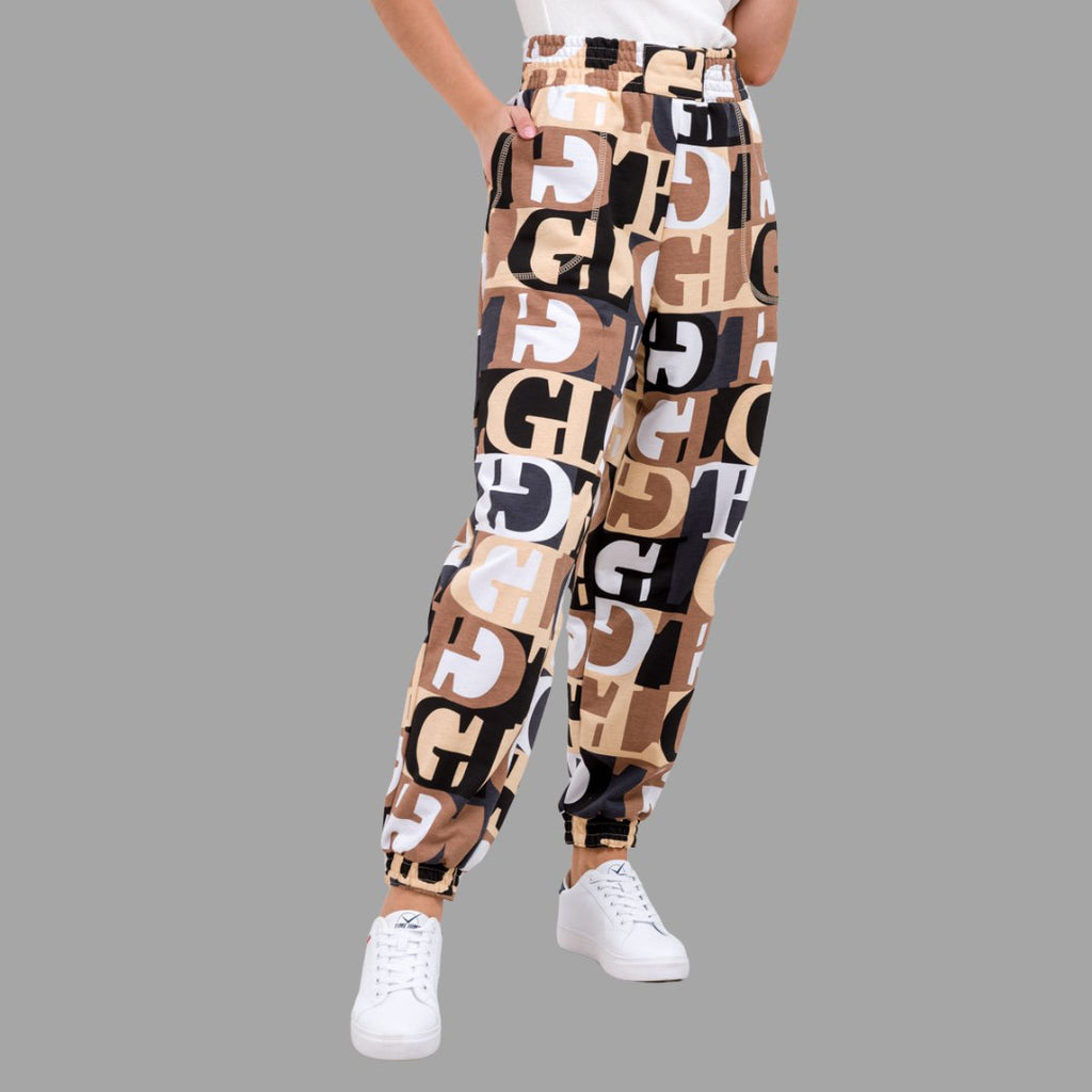 Women’s Trendy Typography Printed Jogger Pants | High Waist Casual Street Style Trousers | Stylish Daily & Travel Wear