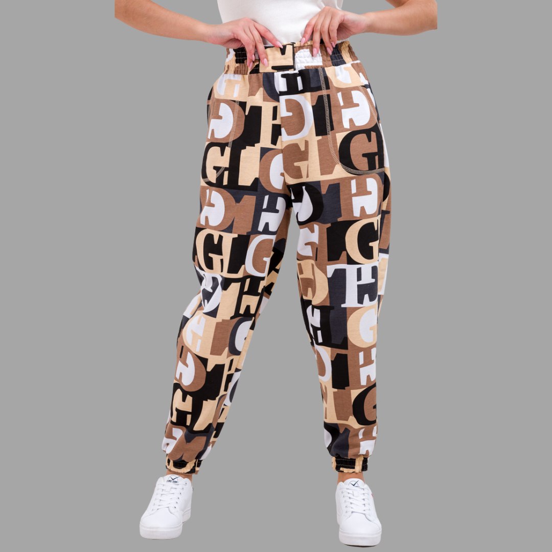 Women’s Trendy Typography Printed Jogger Pants | High Waist Casual Street Style Trousers | Stylish Daily & Travel Wear