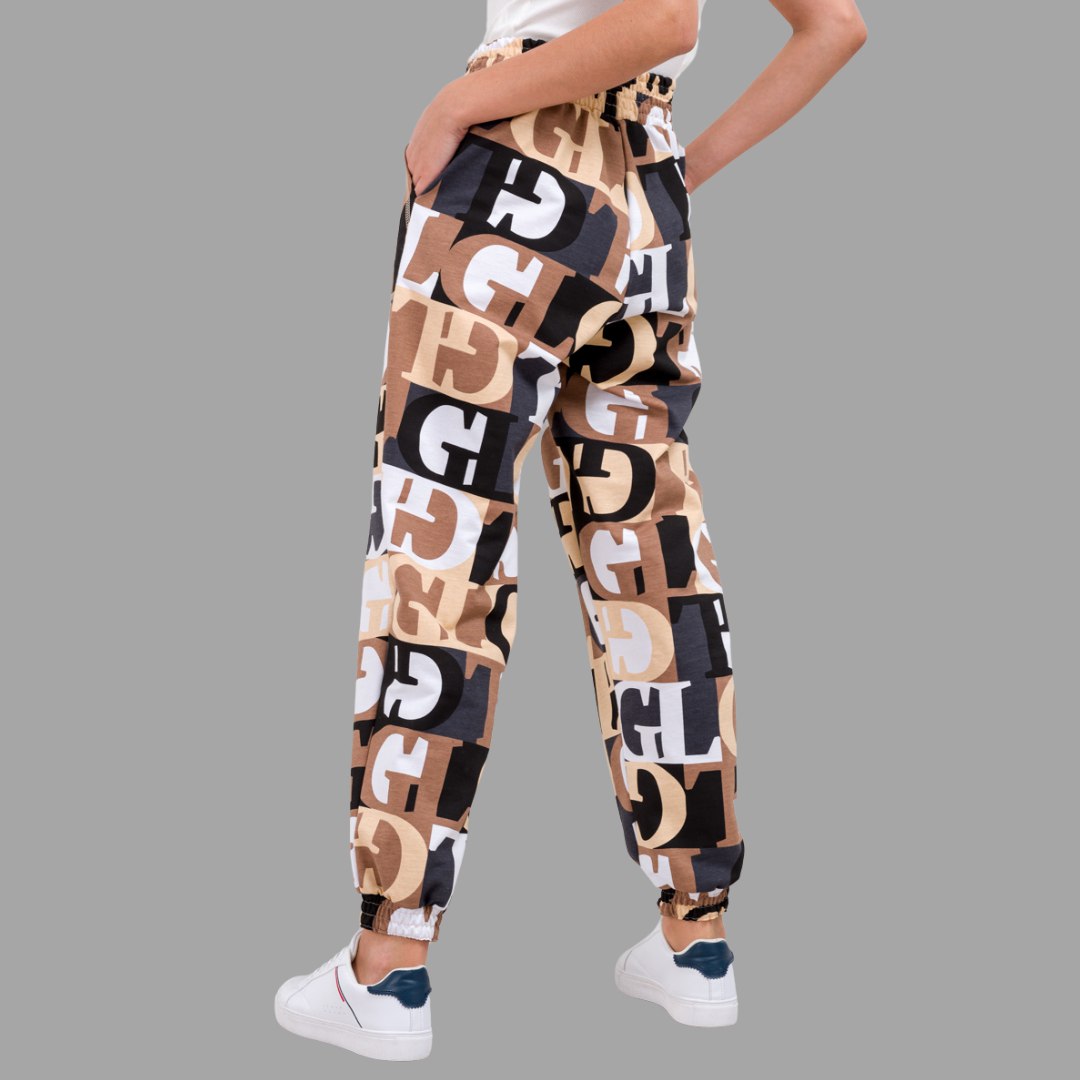 Women’s Trendy Typography Printed Jogger Pants | High Waist Casual Street Style Trousers | Stylish Daily & Travel Wear