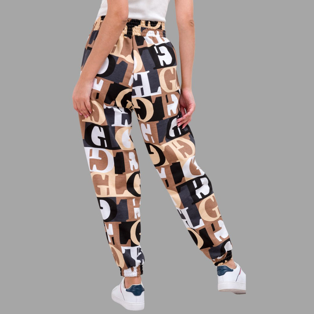 Women’s Trendy Typography Printed Jogger Pants | High Waist Casual Street Style Trousers | Stylish Daily & Travel Wear