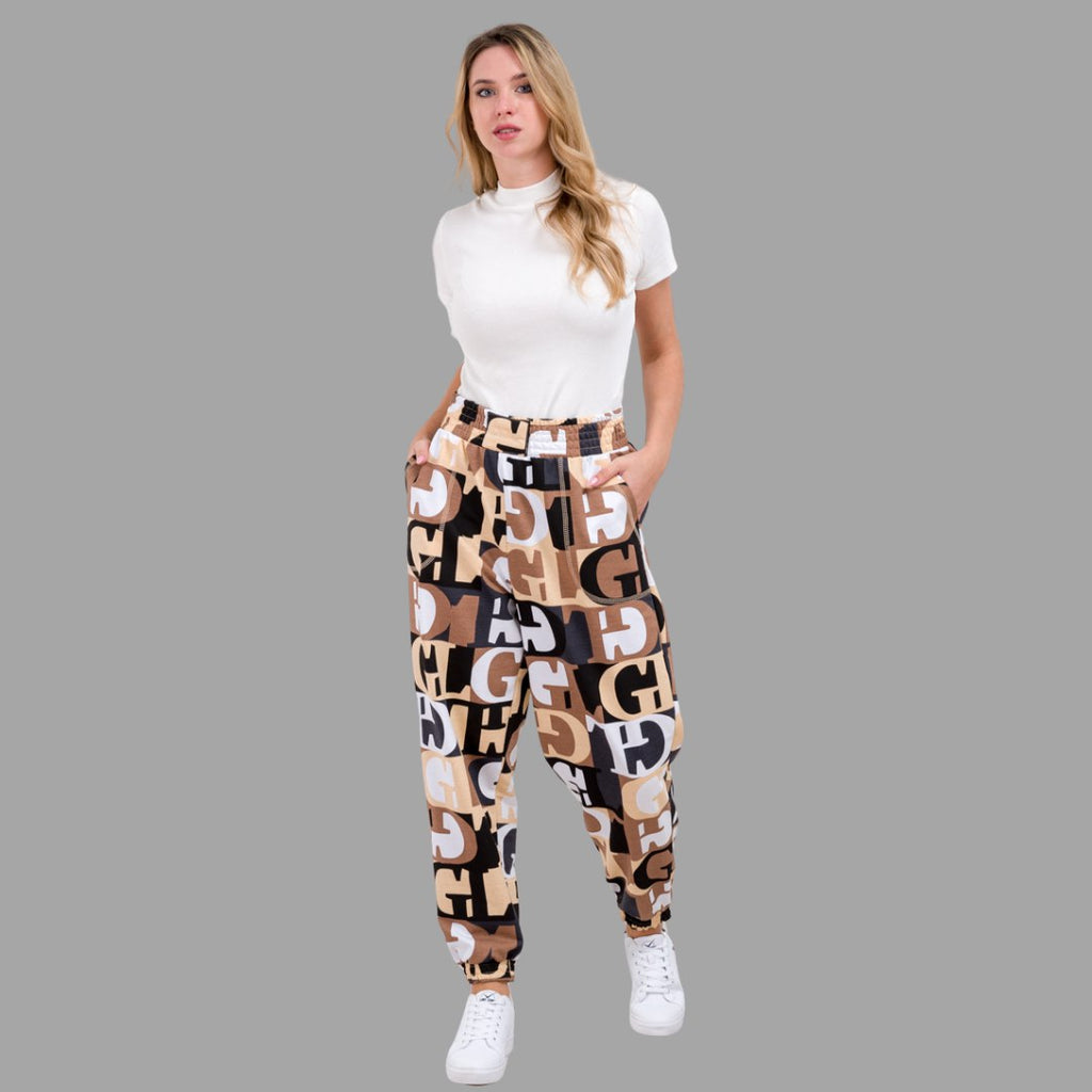 Women’s Trendy Typography Printed Jogger Pants | High Waist Casual Street Style Trousers | Stylish Daily & Travel Wear