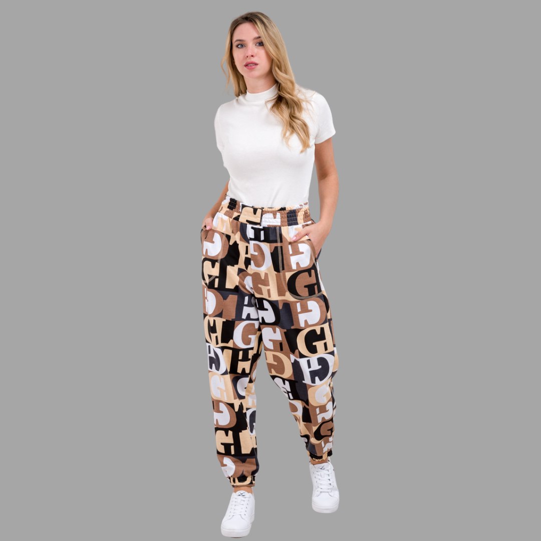 Women’s Trendy Typography Printed Jogger Pants | High Waist Casual Street Style Trousers | Stylish Daily & Travel Wear