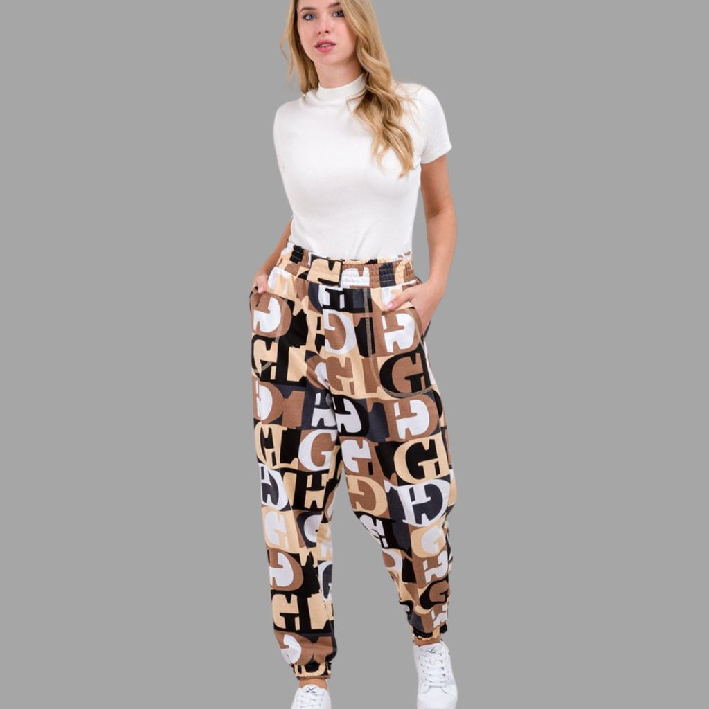 Women’s Trendy Typography Printed Jogger Pants | High Waist Casual Street Style Trousers | Stylish Daily & Travel Wear