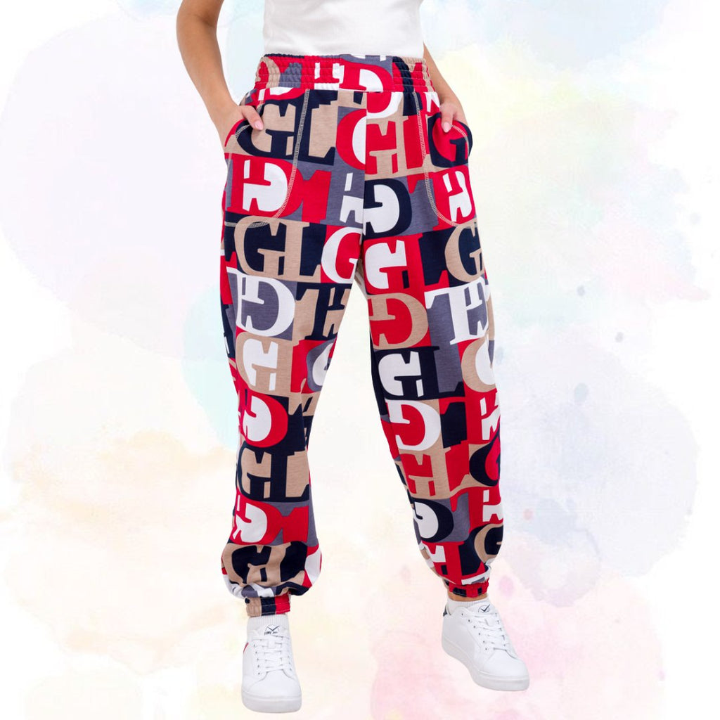 Women’s Bold Typography Printed Jogger Pants | High Waist Casual Street Style Trousers | Trendy Daily & Travel Wear