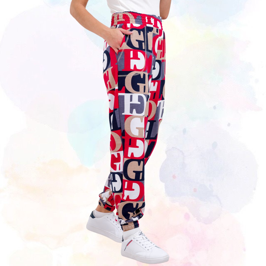 Women’s Bold Typography Printed Jogger Pants | High Waist Casual Street Style Trousers | Trendy Daily & Travel Wear